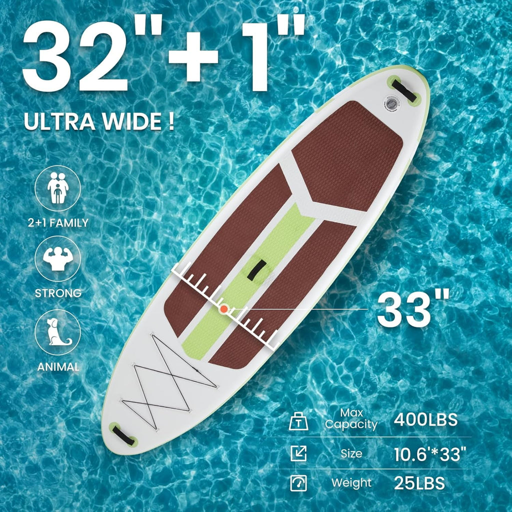 CONCETTA Inflatable Paddle Board,Equipped With SUP Paddle Board Accessories, The Non-slip EVA Deck Design Restarts The Surfboard,Surfboard for Youth&Adults of All Skill Levels，Brown Green