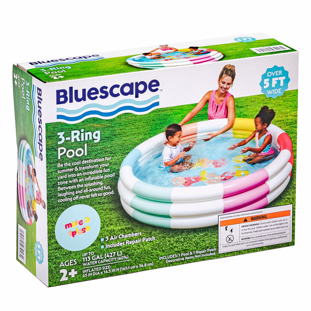 Bluescape Colorful Mermaid Print 3-Ring Inflatable Swimming Pool for Kids, Round, Age 2 & up, Unisex