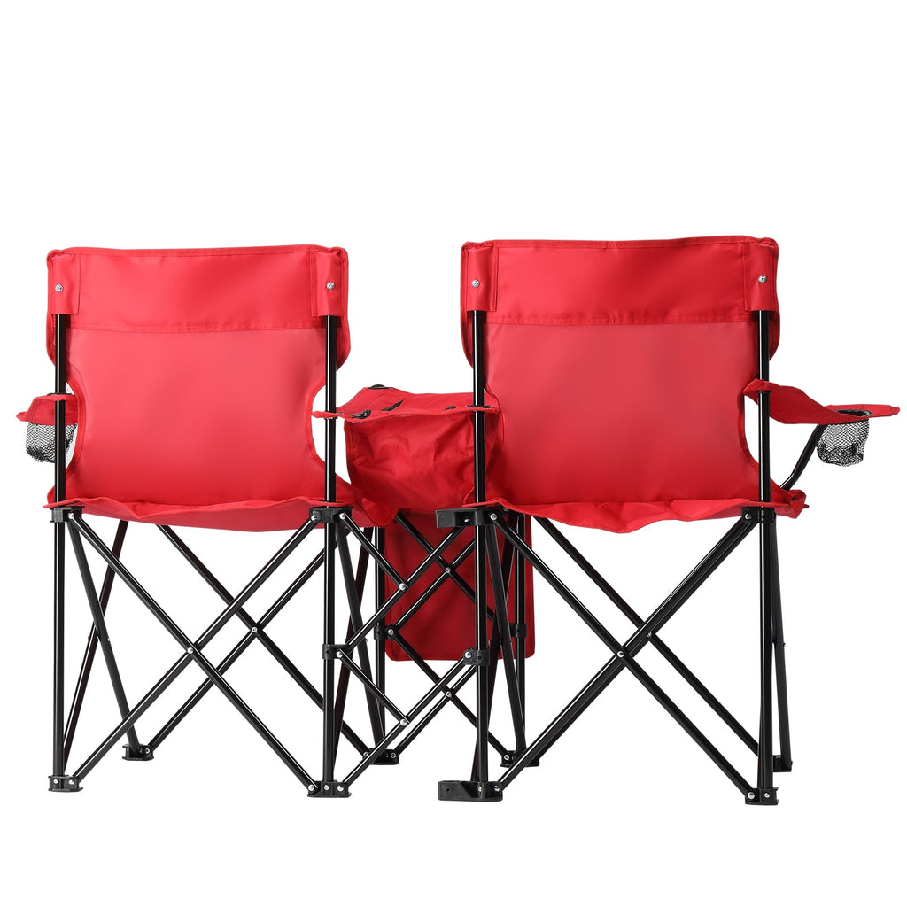 Ktaxon Camping Loveseat Chair, Folding Double Outdoor Chair with Removable Sun Umbrella & Carrying Bag, Double Chairs with Cooler Bag for Lawn Fishing Outdoor, Gray