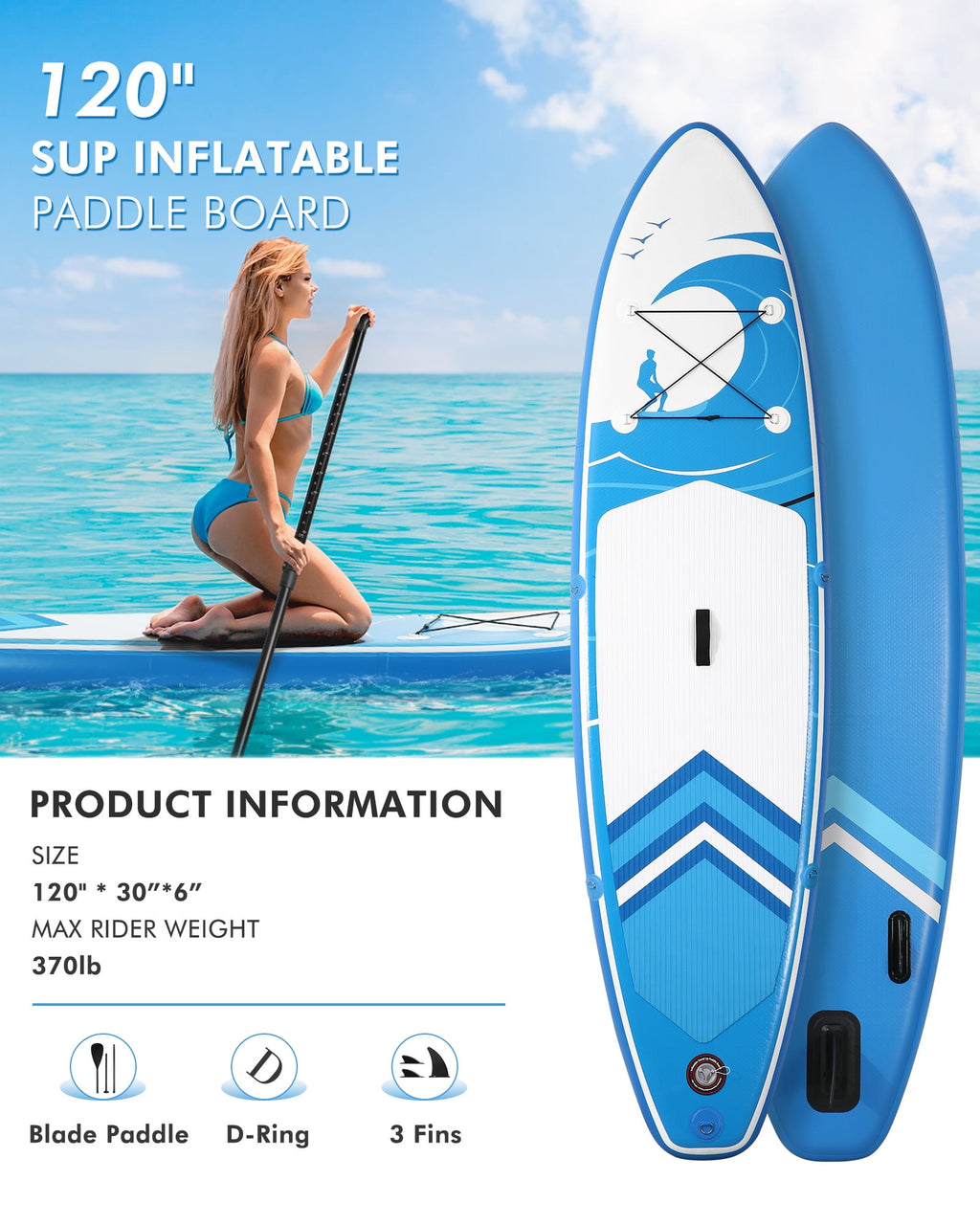 Naipo Inflatable Paddle Board Stand Up Paddle Board 6 in Thick with Sup Accessories and Carry Bag and Fast Pumping for Adults and Youth