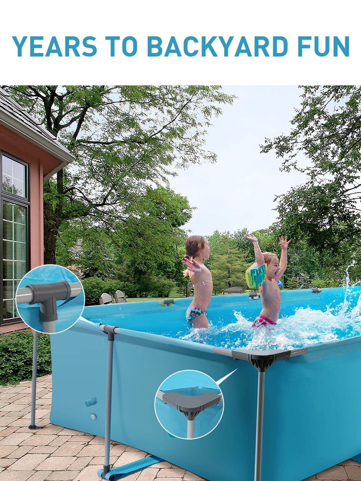 Naipo 15FT Rectangular Frame Swimming Pool Metal Outdoor Backyard Above Ground Pool Family Adults Splash