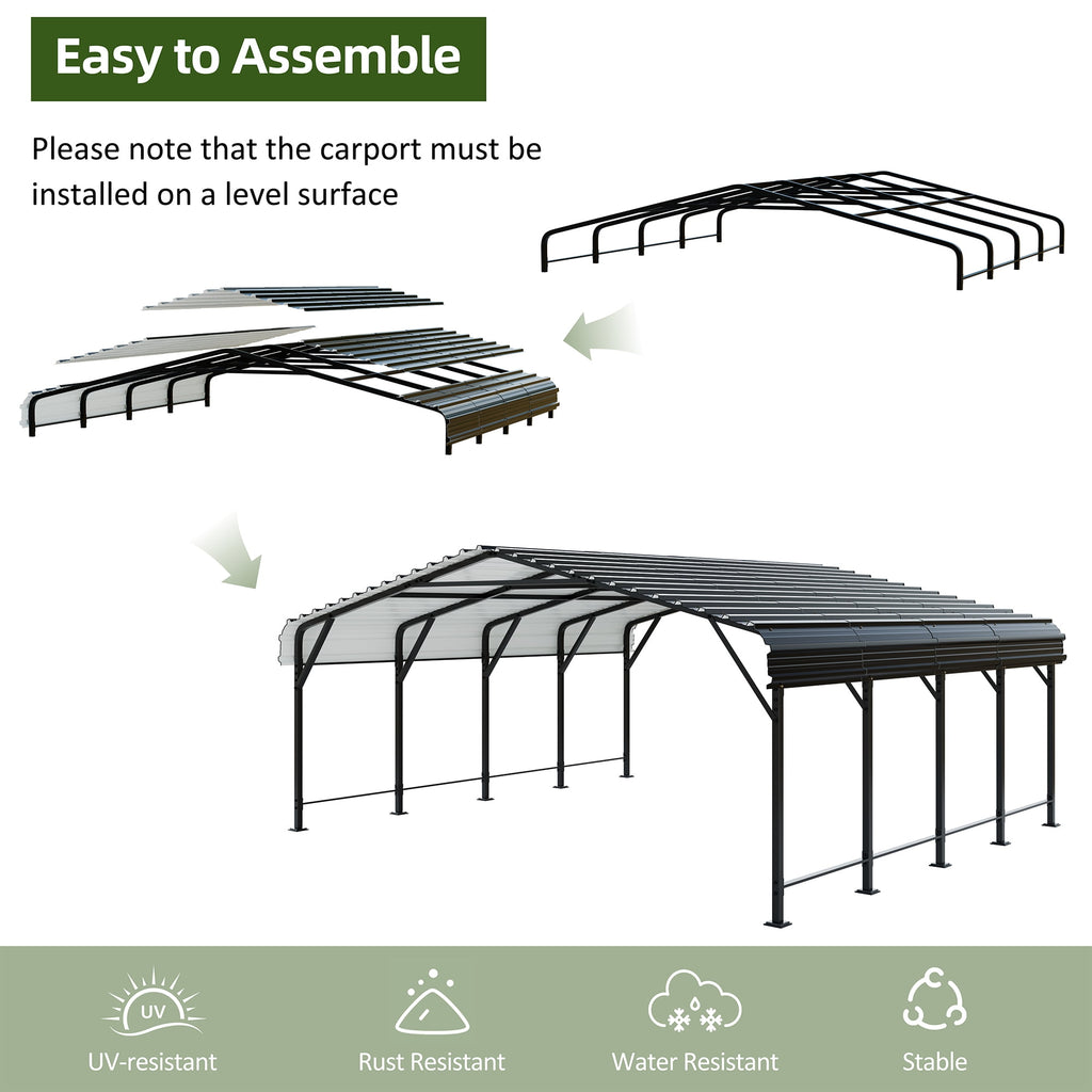 Walsunny 12X20 FT Carport, Outdoor Heavy Duty Carport Canopy with Galvanized Steel Roof, Metal Carport Extra Large Garage Car Storage Shelter, Gray
