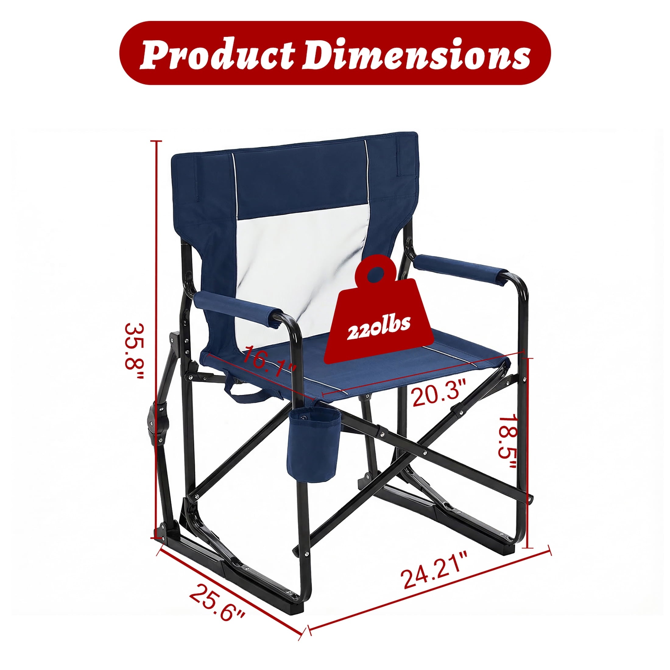EDX Folding Camping Chair, Padded High Back, Adjustable Lumbar Support, Extra Wide for Adults, 500 lbs Steel Frame, Portable Outdoor,Black