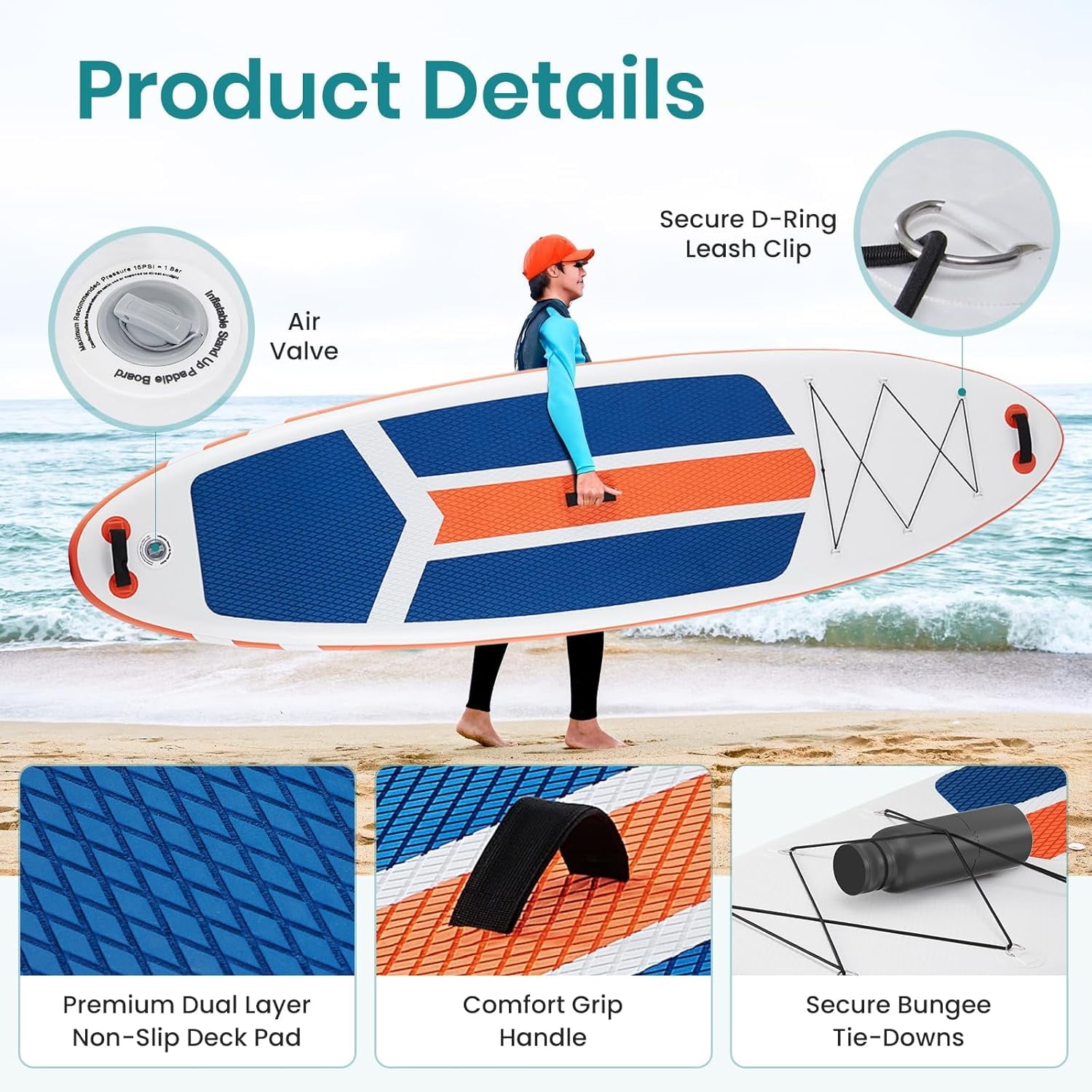 CONCETTA Inflatable Paddle Board,Equipped With SUP Paddle Board Accessories, The Non-slip EVA Deck Design Restarts The Surfboard,Surfboard for Youth&Adults of All Skill Levels，Brown Green