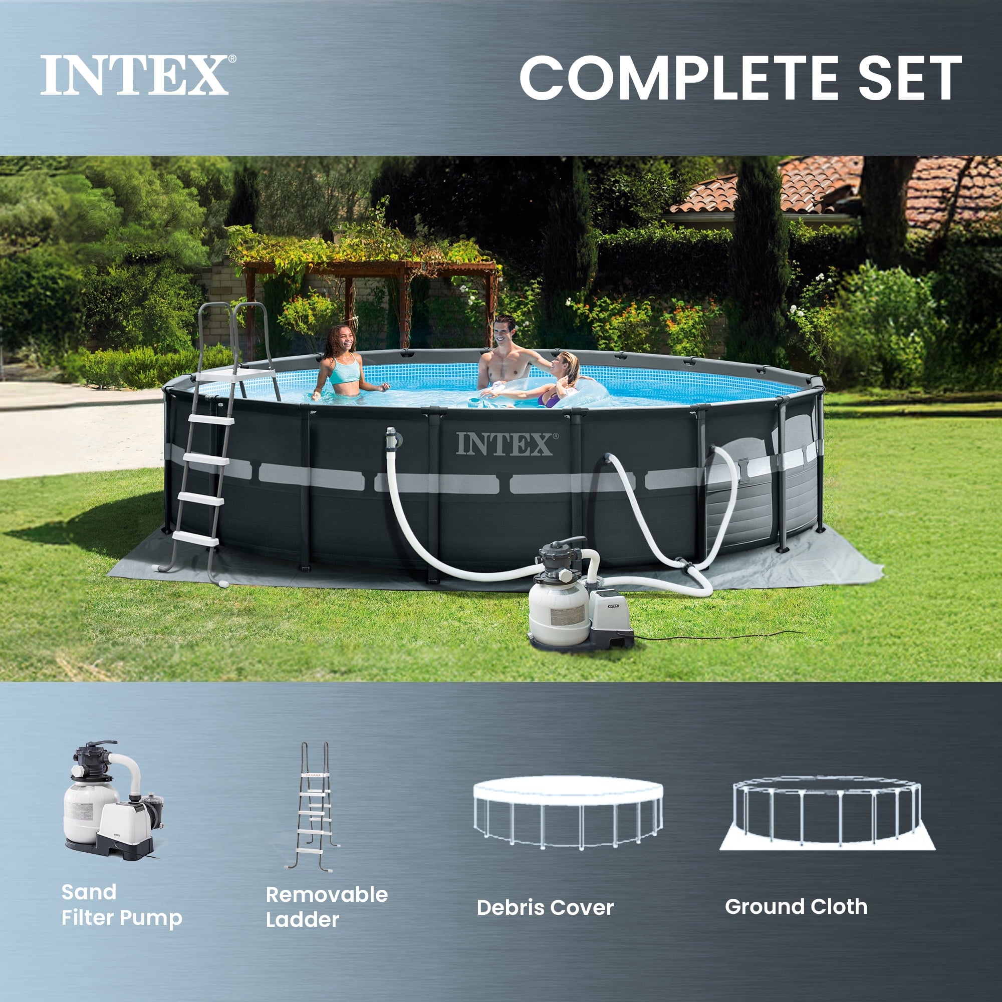 INTEX 18ft x 52in Ultra XTR Above Ground Swimming Pool, Sand Filter Pump, & Automatic Vacuum Cleaner