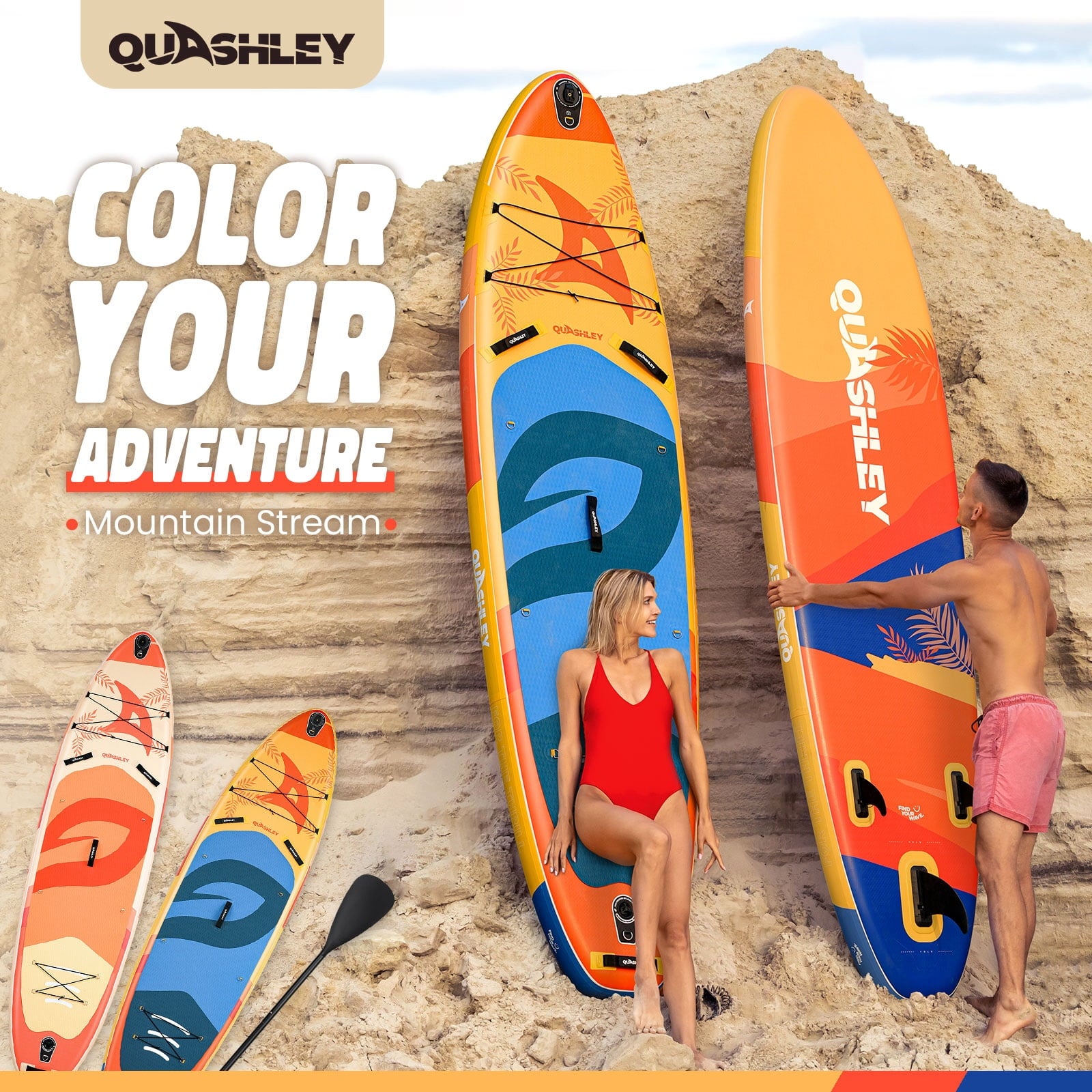 Quashley Inflatable Paddle Board 11' x 34 Wide All-Around SUP with Paddle, Pump, Backpack & Leash