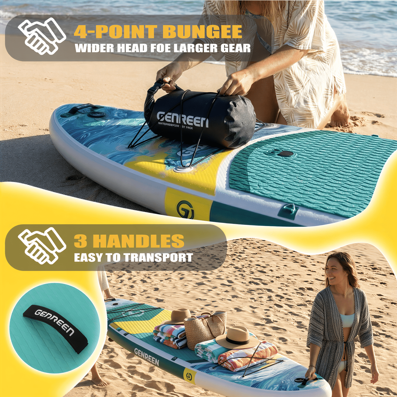 Genreen 11’ Inflatable Stand Up Paddle Board with SUP Accessories, Fishing Paddle Board for Youth & Adults of All Skill Levels