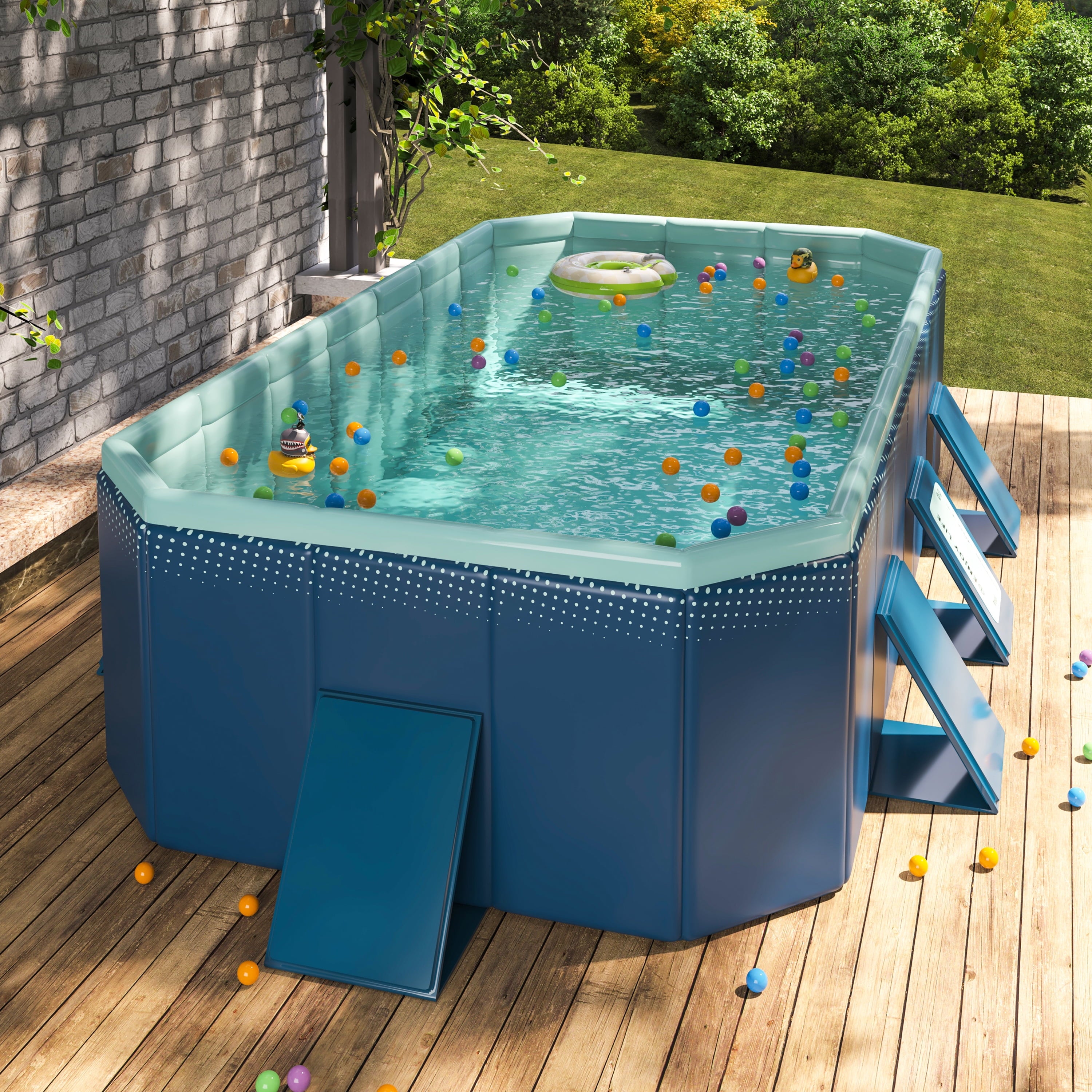 Hyindoor Outdoor Foldable Non-Inflatable Adults and Kids Swimming Pool Hard Plastic Anti-Slip for Lawn Garden Backyard（116 x 65 x 21）