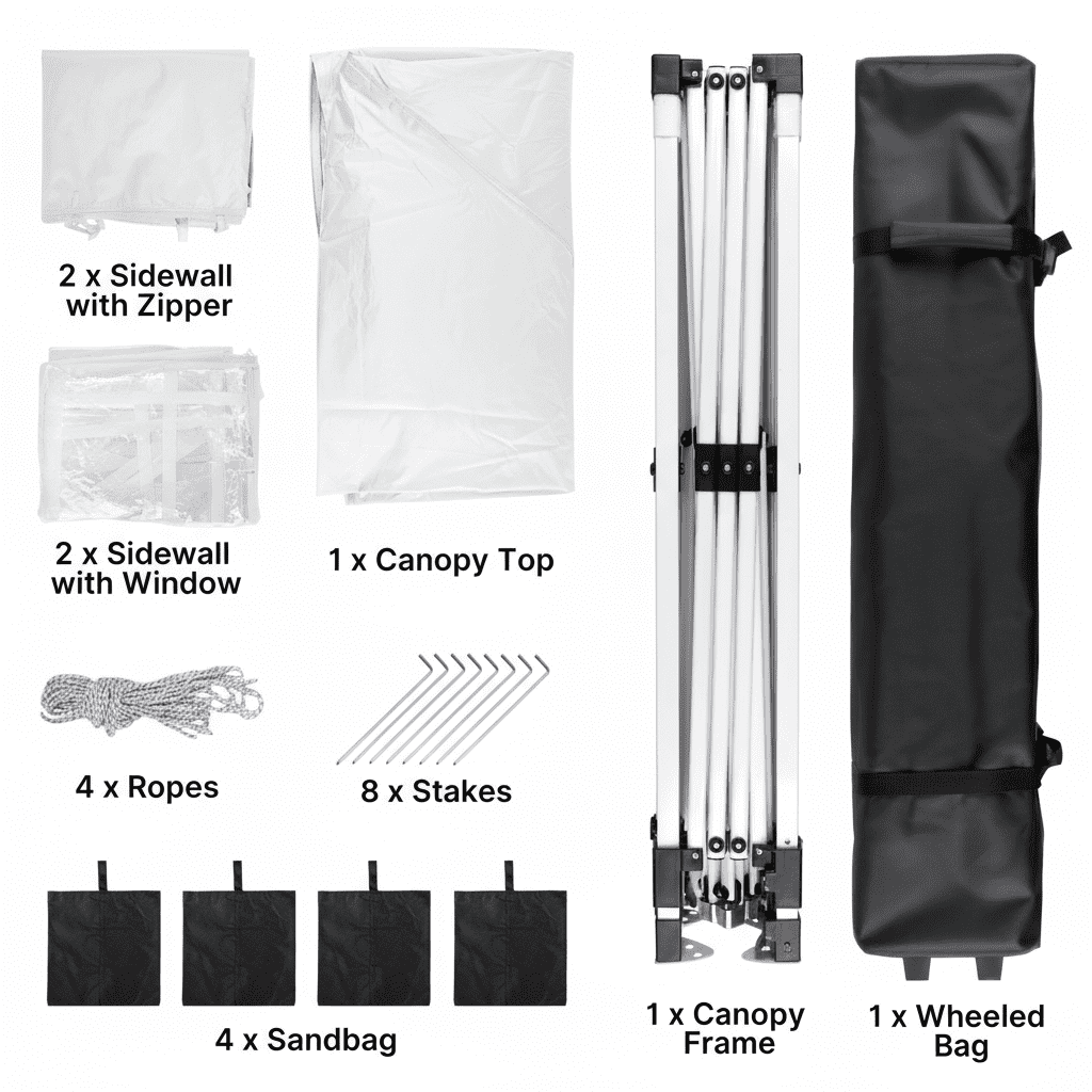 10x10 Pop-Up Canopy Tent with Removable Walls, 3 Height Adjustable Easy Set up Portable Gazebo, For Camping, White