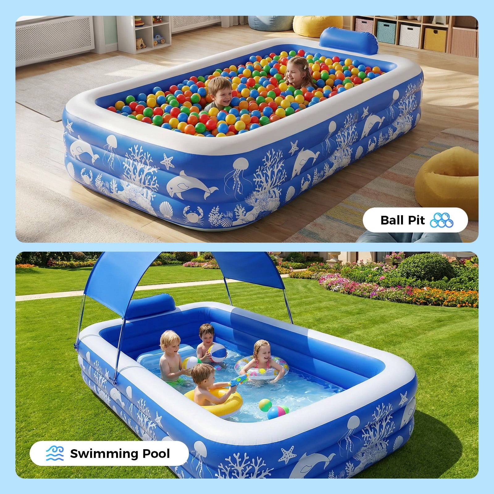 Inflatable Pool, 120 X 67 X 22 Family Swimming Pool, Oversized Thickened Kiddie Pool for Outdoor, Garden, Backyard, Blue