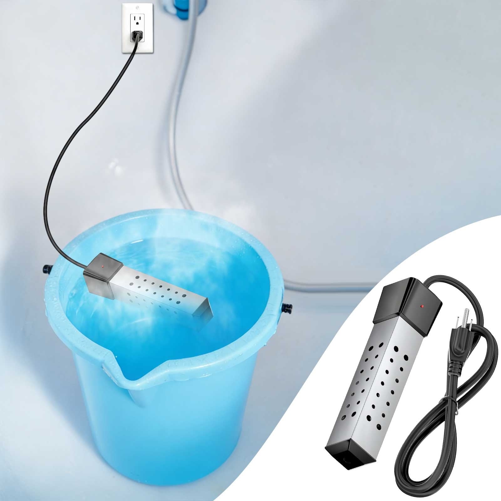 Fast Heating Immersion Water Heater Rod - Portable Electric Heater for Swimming Pool Bathtub & Bucket, High Efficiency Water Boiler, Heating Rod for Home Outdoor Water Heating Needs, 14in, Silver