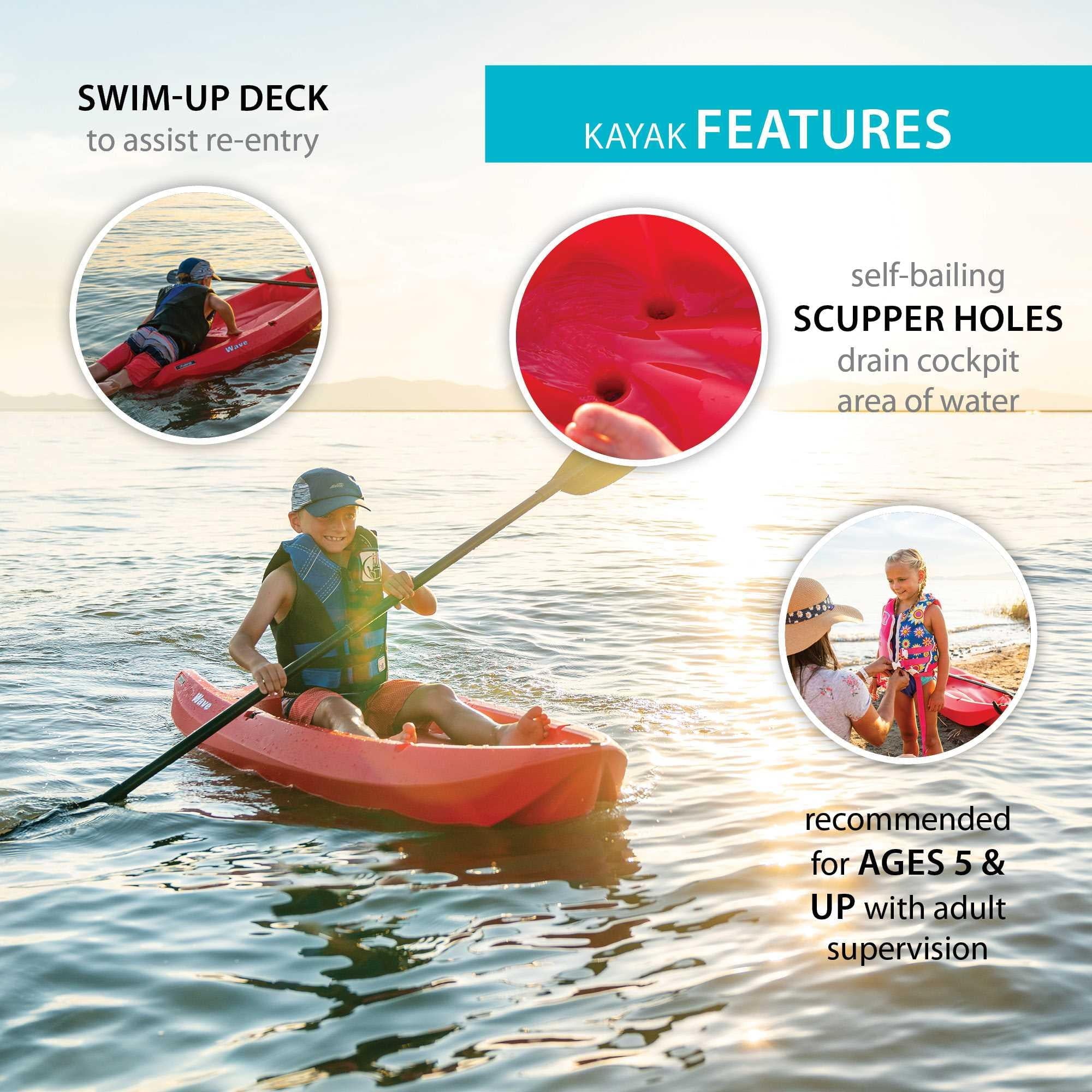Lifetime Wave 6 ft Youth Sit-On-Top Kayak with Paddle, Fire Red (91401)