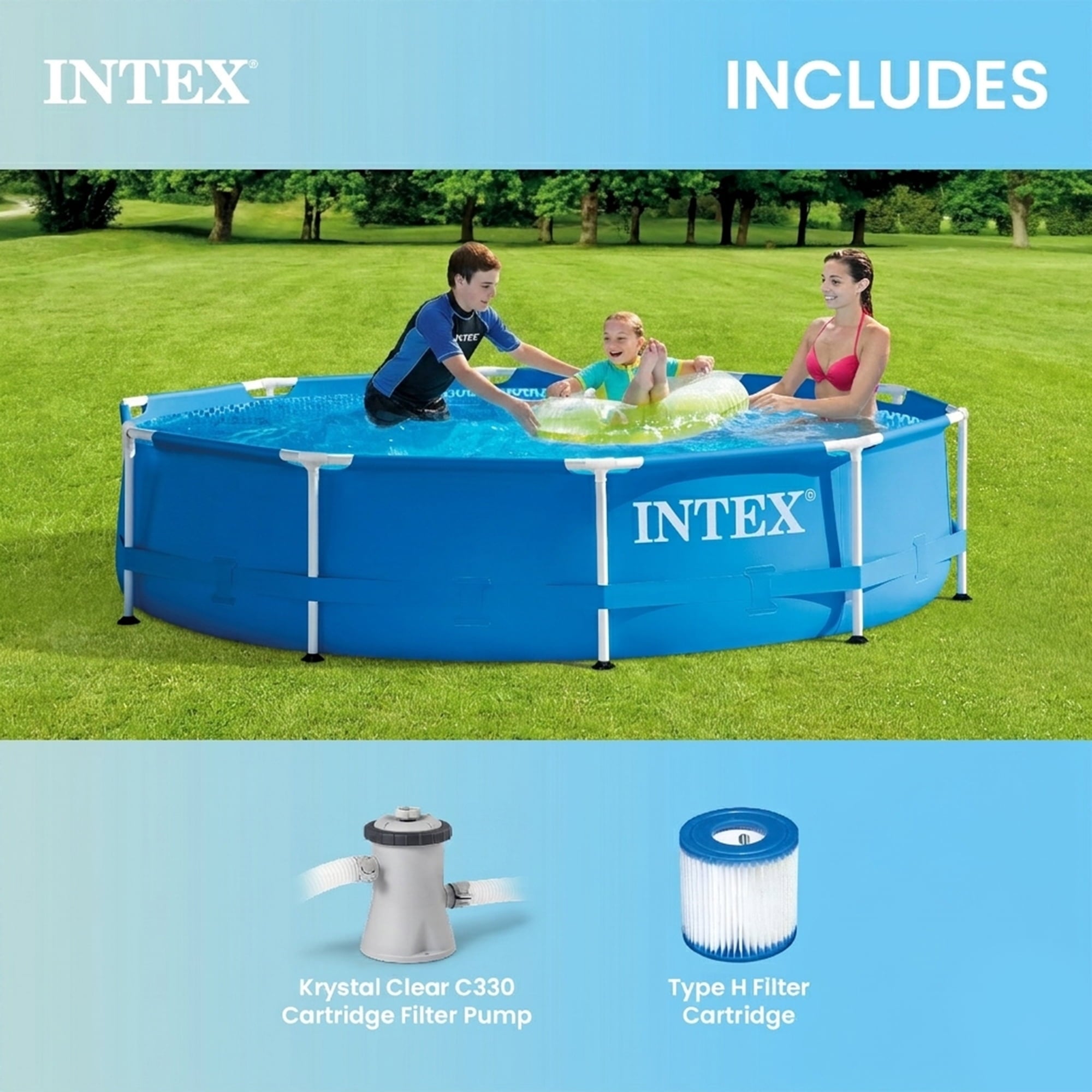 Open Box Intex 10' x 30 Metal Frame Set Swimming Pool w/ Filter Pump