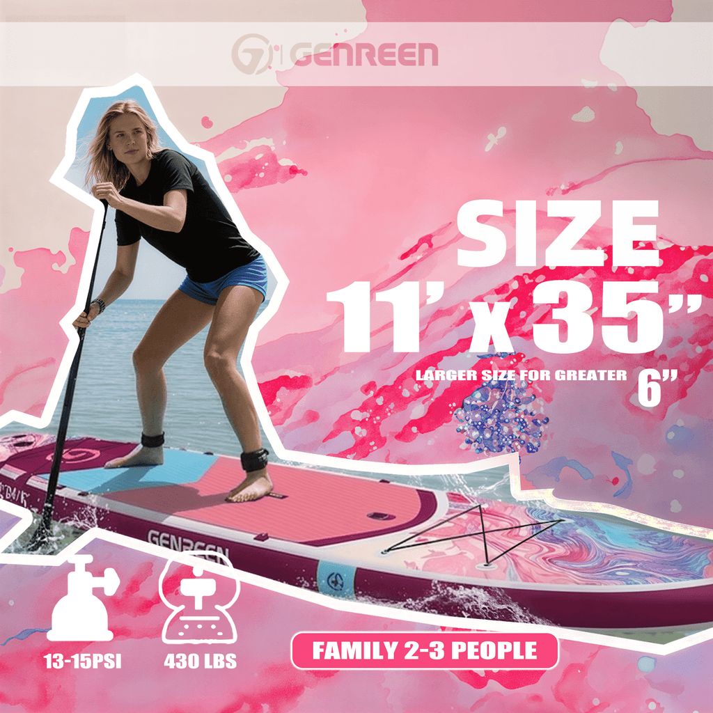 Genreen 11’ Inflatable Stand Up Paddle Board with SUP Accessories, Fishing Paddle Board for Youth & Adults of All Skill Levels