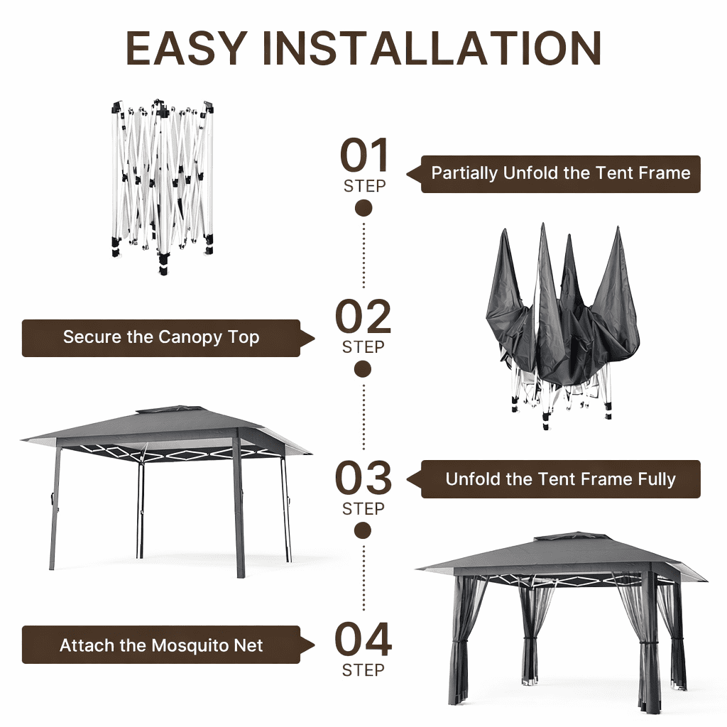 10x10 Pop-Up Canopy Tent with Removable Walls, 3 Height Adjustable Easy Set up Portable Gazebo, For Camping, White