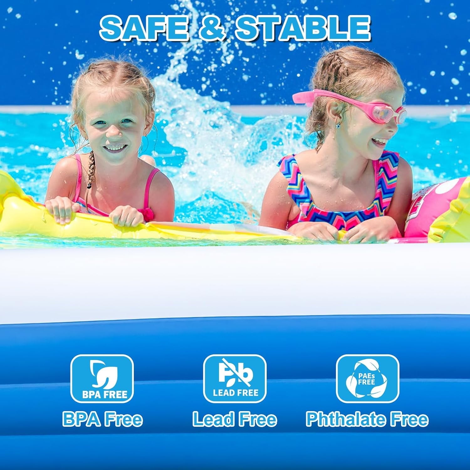 Hurber Foldable Swimming Pool, Large Non-Inflatable Adults Kiddie Outdoor Pools, Blue, 113 x 66 x 20