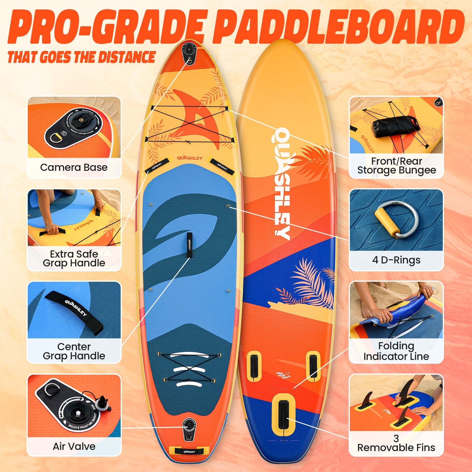 Quashley Inflatable Paddle Board 11' x 34 Wide All-Around SUP with Paddle, Pump, Backpack & Leash