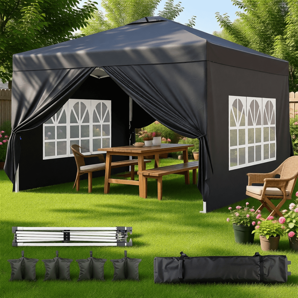 10x10 Pop-Up Canopy Tent with Removable Walls, 3 Height Adjustable Easy Set up Portable Gazebo, For Camping, White