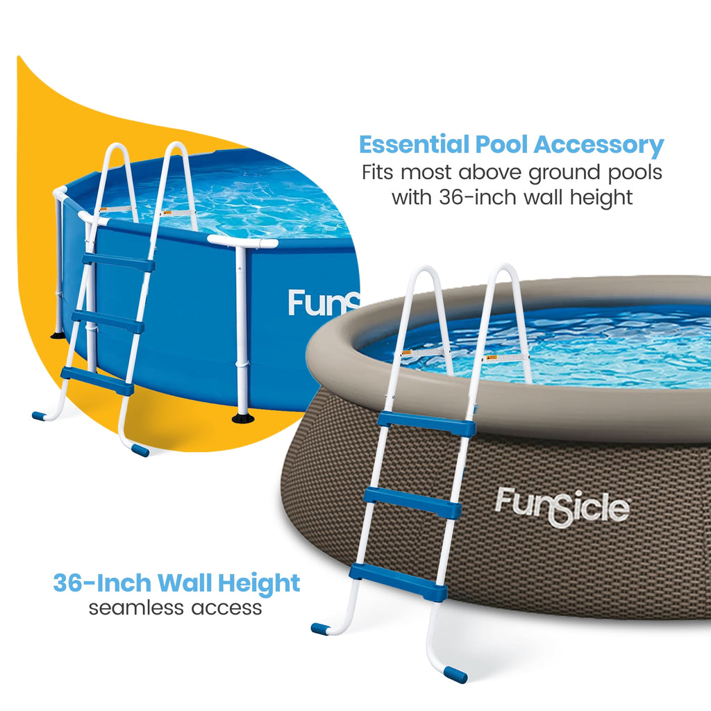 Funsicle 36 Inch SureStep 3 Stair Outdoor Above-Ground Swimming Pool Ladder, Blue & White