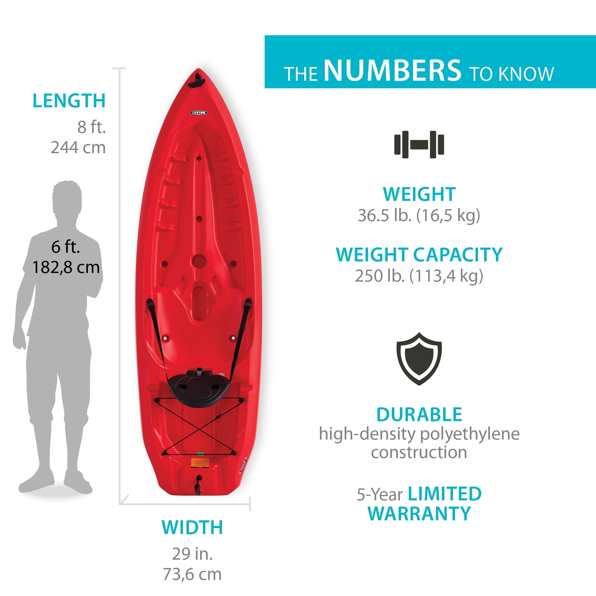 Lifetime Daylite 8 ft Sit-On-Top Kayak with Paddle, Red (90775)