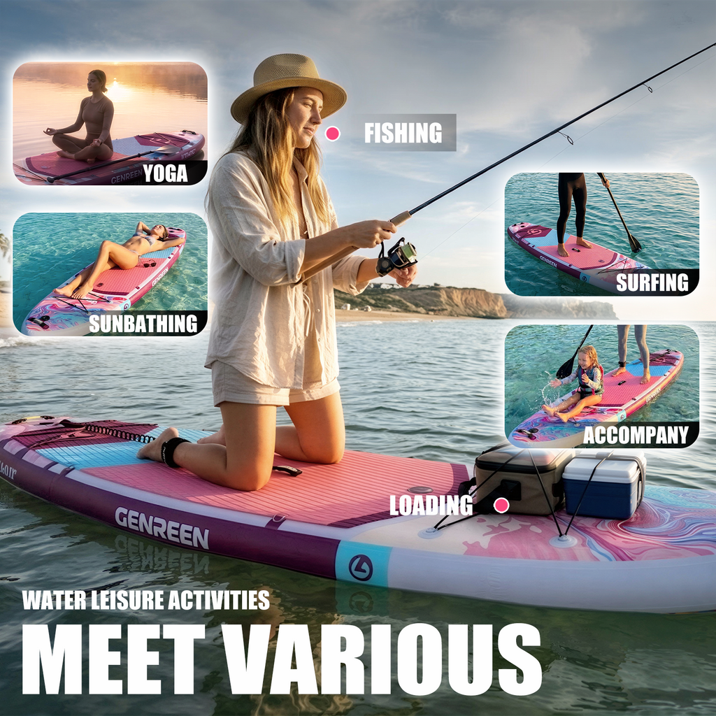 Genreen 11’ Inflatable Stand Up Paddle Board with SUP Accessories, Fishing Paddle Board for Youth & Adults of All Skill Levels