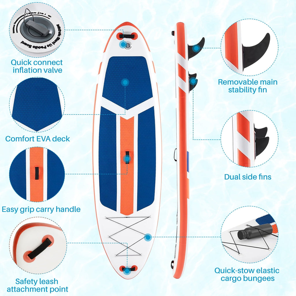 TINKLE WELL Inflatable Stand Up Paddle Board (SUP) Kit, Ultra-Stable Wide Design w/Non-Slip Deck & 2-in-1 Adjustable Paddle, Complete Set for Beginners/Experts, Youth & Adults, Organe