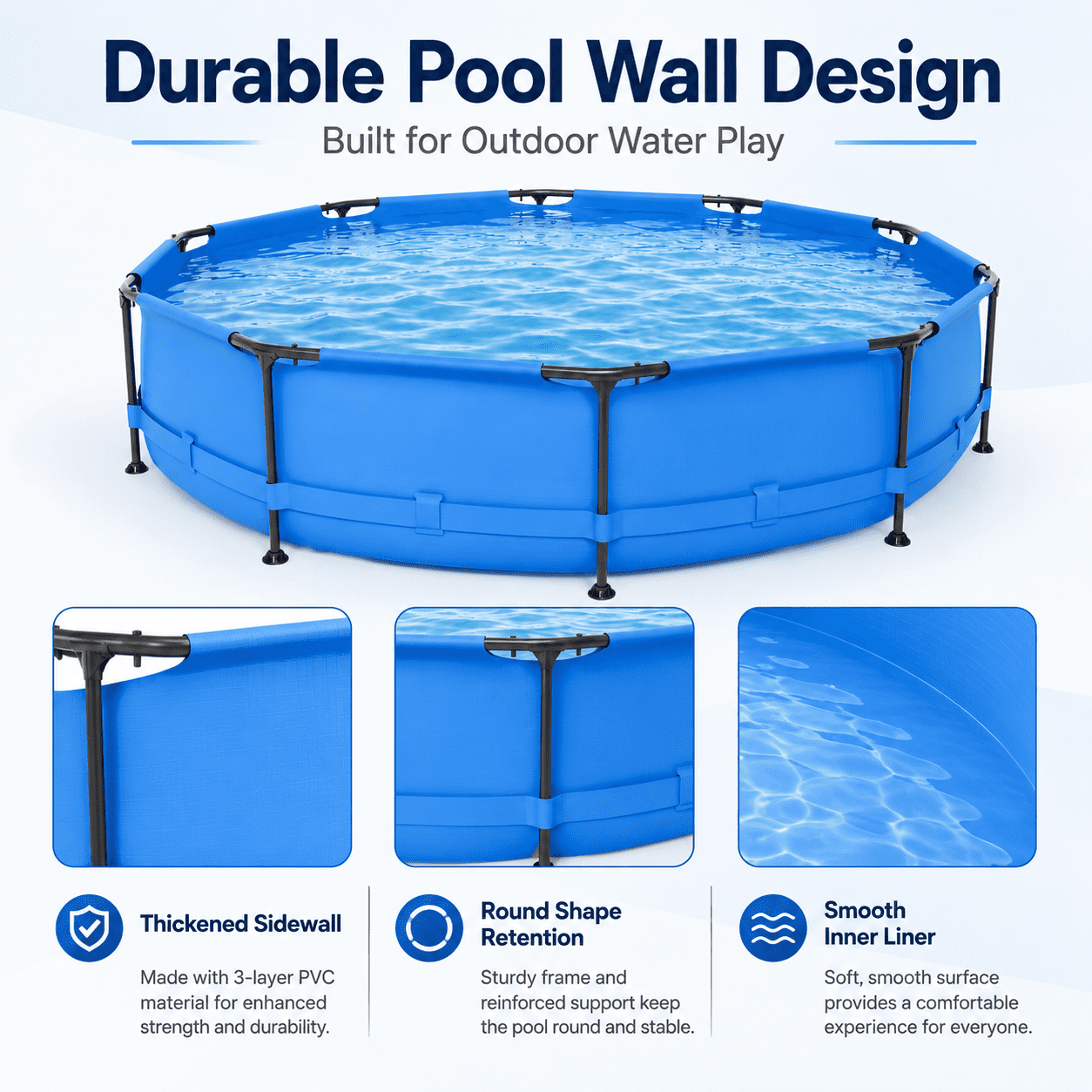 Seizeen Above Ground Swimming Pools, Large Round Frame Outdoor Pool w/Sturdy Iron Support for Backyard, Patio & Garden, Easy Setup Family Pool for Kids and Adults Summer Water Fun