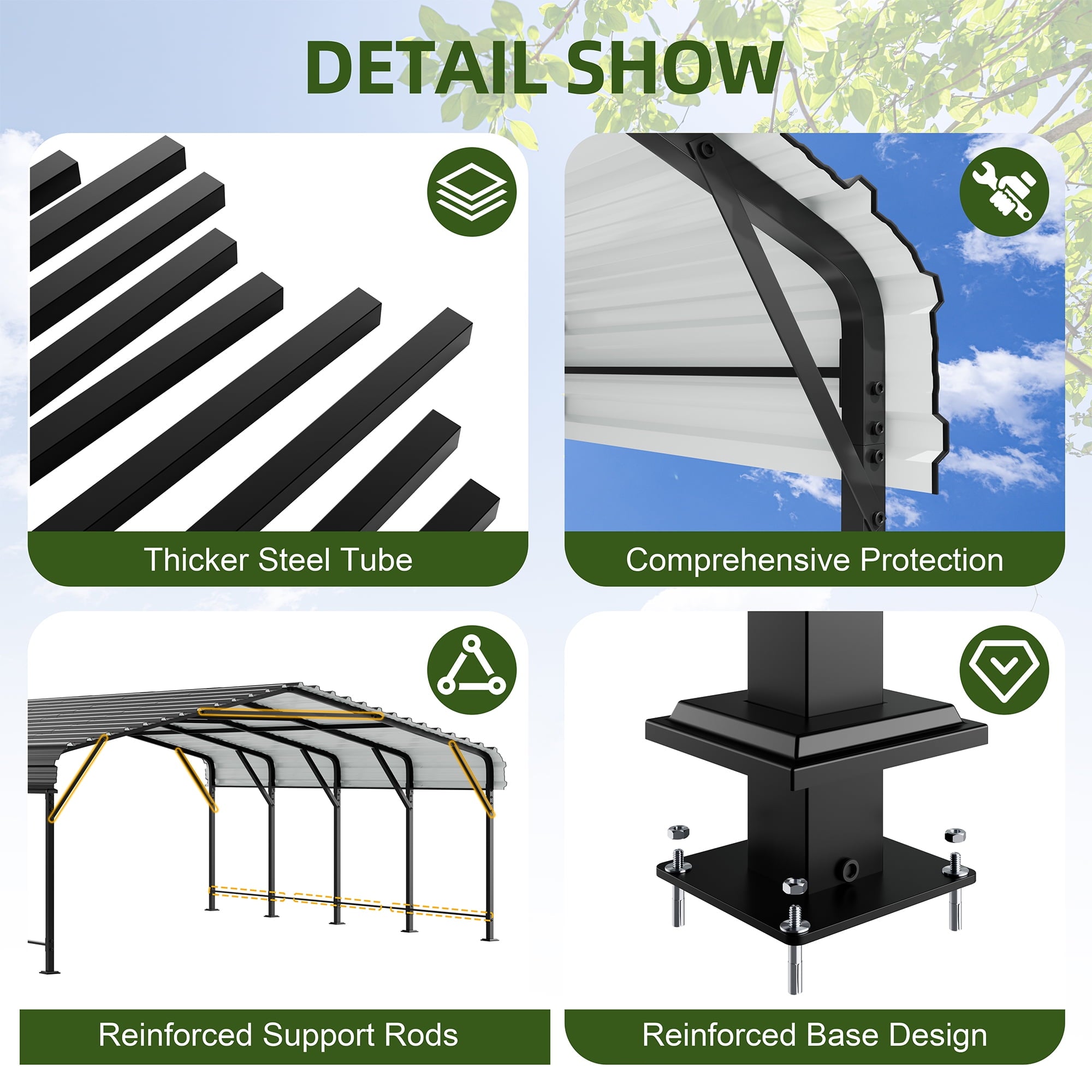 Walsunny 12X20 FT Carport, Outdoor Heavy Duty Carport Canopy with Galvanized Steel Roof, Metal Carport Extra Large Garage Car Storage Shelter, Gray