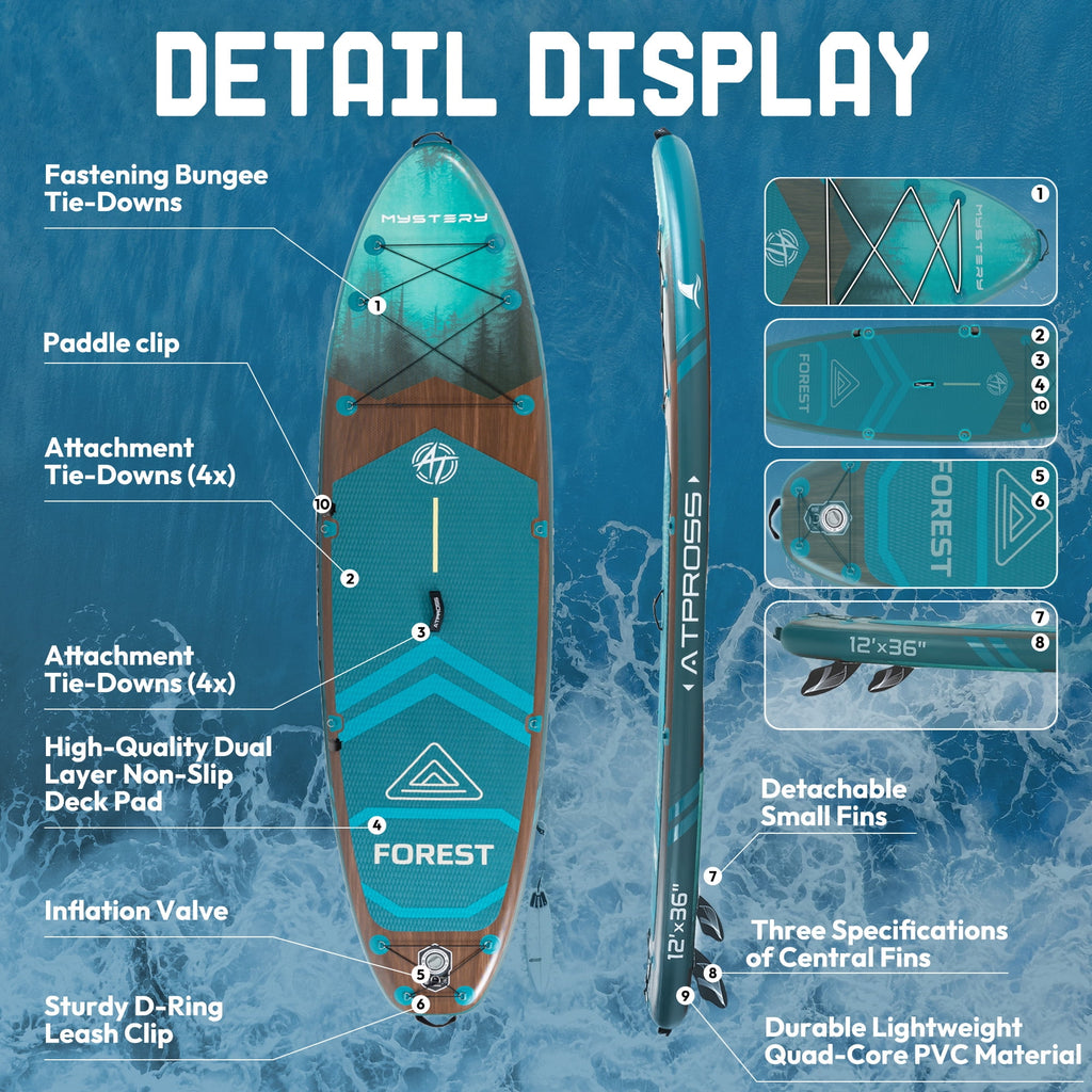 Ultifit Inflatable Paddle Board Extra Wide 500 Lbs Capacity Anti-Slip Design with SUP Accessories and Seat 12' x 36