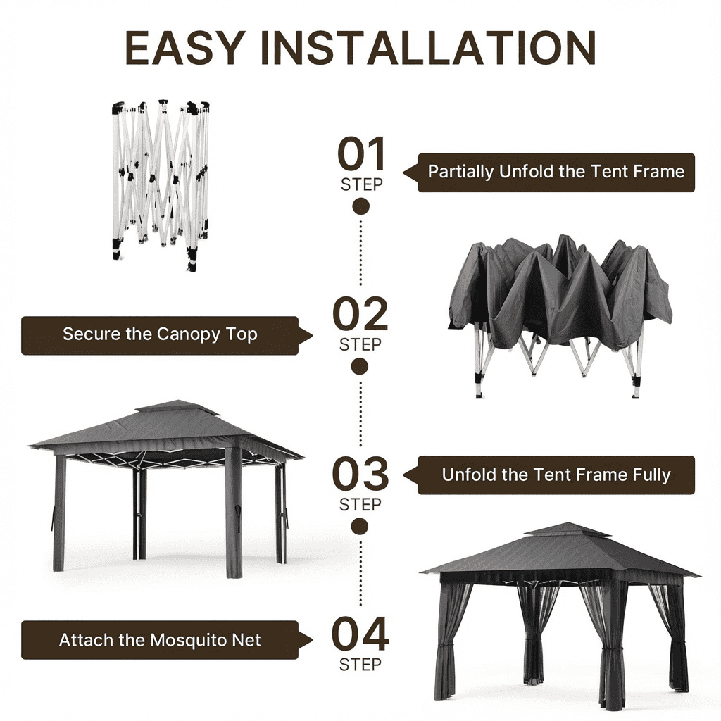 10x10 Pop-Up Canopy Tent with Removable Walls, 3 Height Adjustable Easy Set up Portable Gazebo, For Camping, White