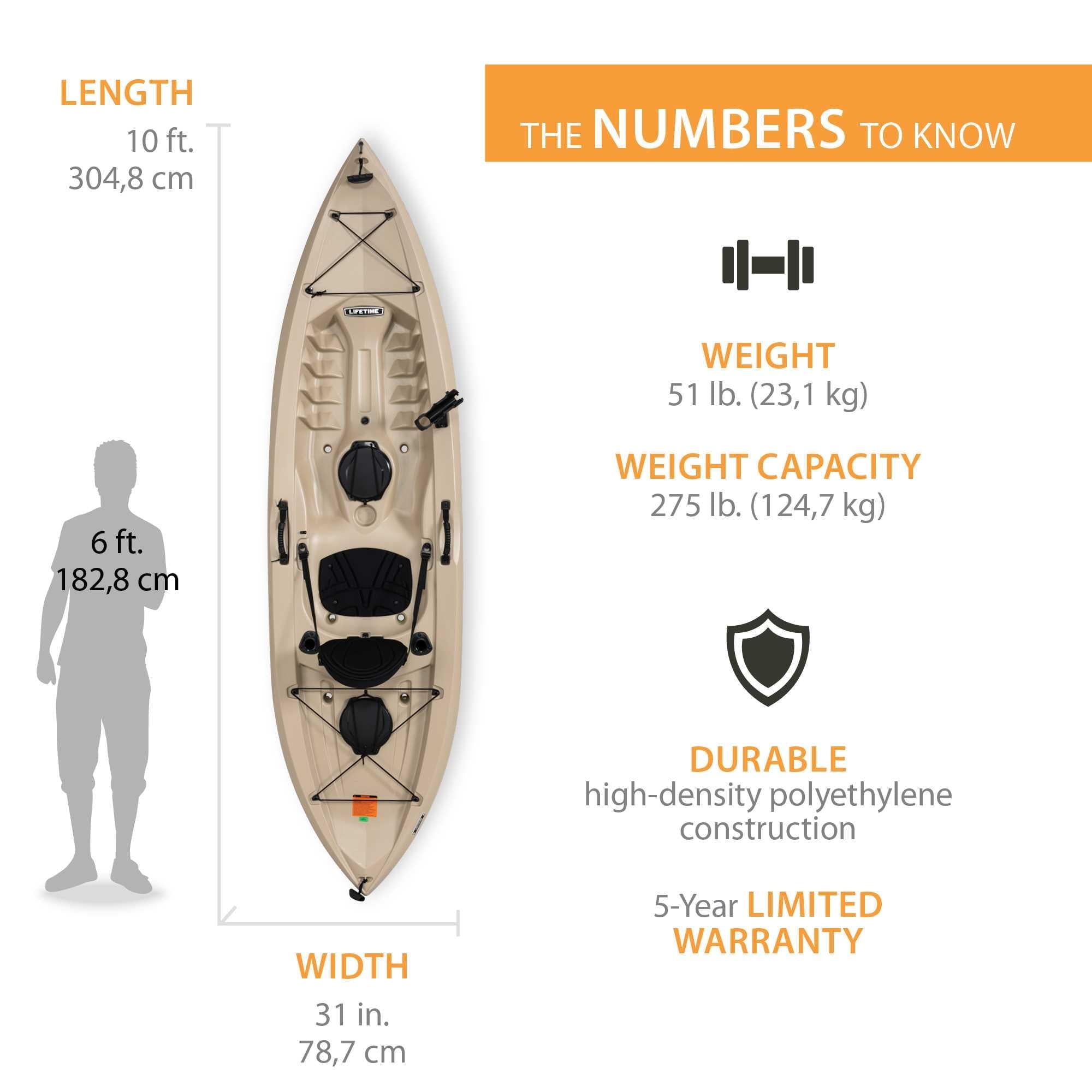 Lifetime Tamarack Angler 10 ft Sit-On-Top Fishing Kayak with Paddles, 2 Pack, Tan (90806)