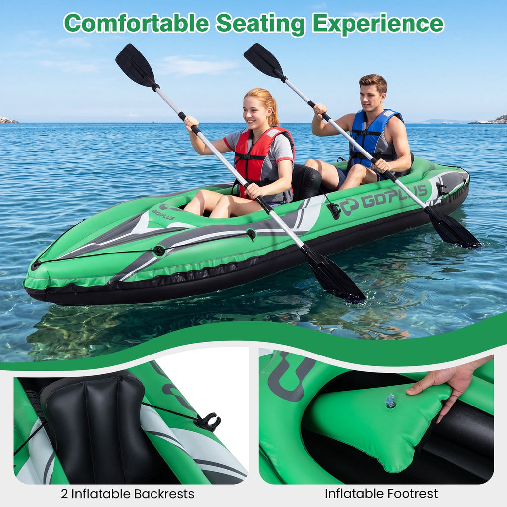 Goplus Inflatable Kayak 2 Person, Heavy Duty Tandem Touring Kayak with Aluminum Paddles Green + Black