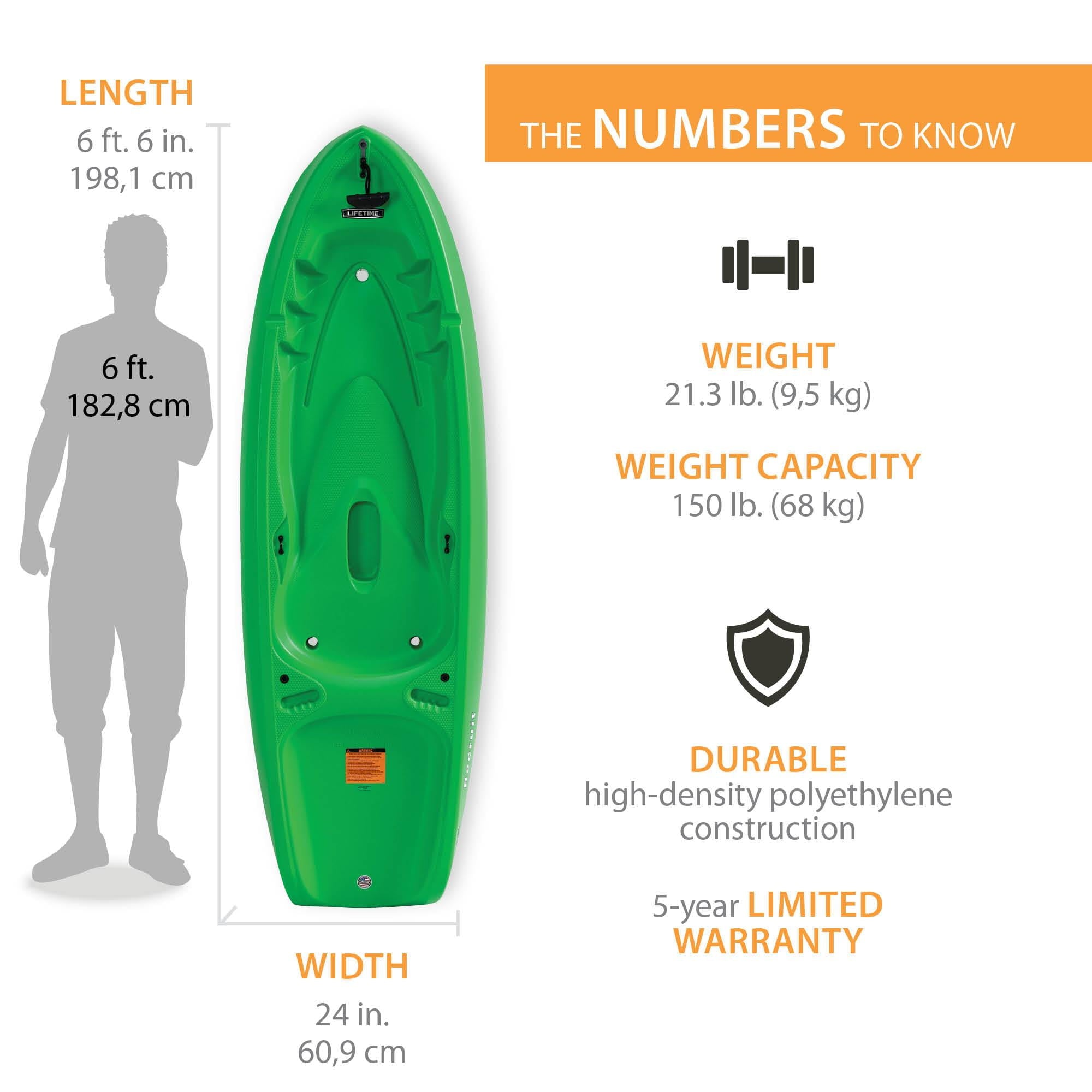 Lifetime Recruit 6.5 ft Youth Sit-On-Top Kayak with Paddle, Lime Green (90765)