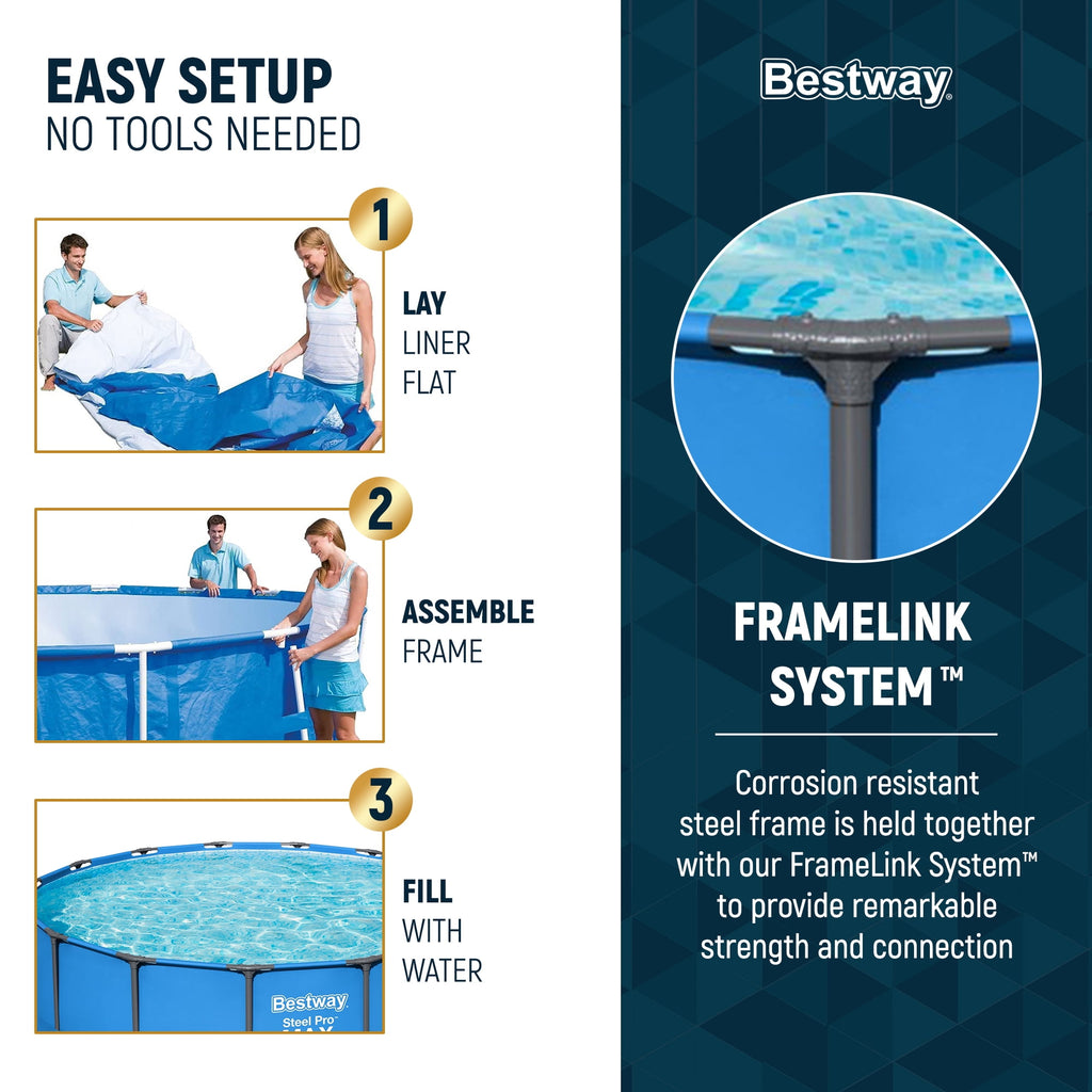 Bestway Steel Pro MAX 15' x 48 Round Above Ground Swimming Pool & Pool Ladder