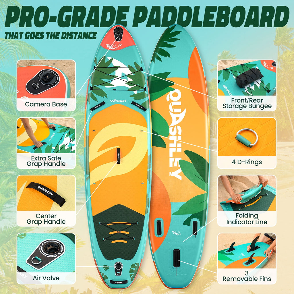 Quashley Inflatable Paddle Board 11' x 34 Wide All-Around SUP with Paddle, Pump, Backpack & Leash