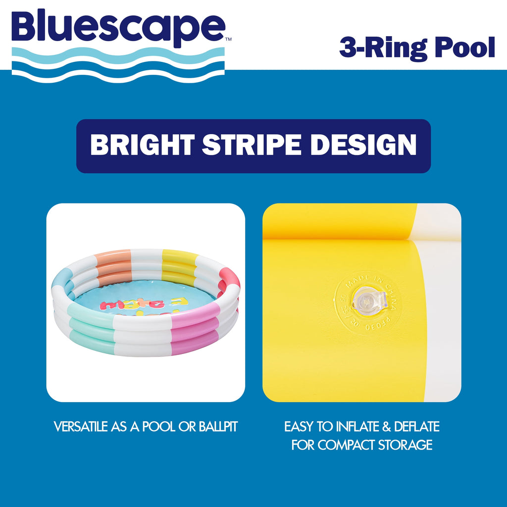 Bluescape Colorful Mermaid Print 3-Ring Inflatable Swimming Pool for Kids, Round, Age 2 & up, Unisex