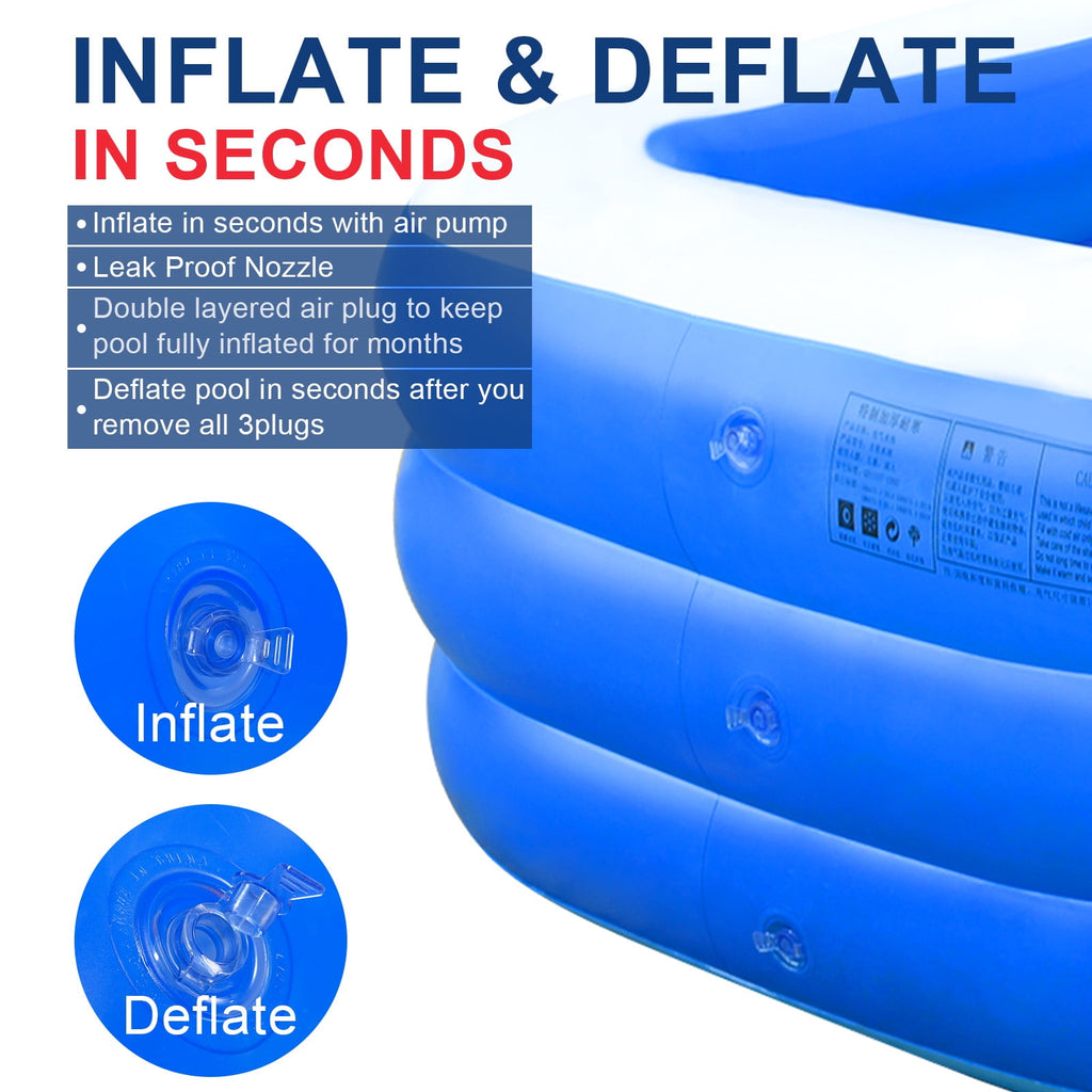 MoonSun Inflatable Pools Kiddie Pool, 71 x 47 x 24 Indoor Rectangle Swimming Pool for Kids, Toddlers, Infant, 3 Layers