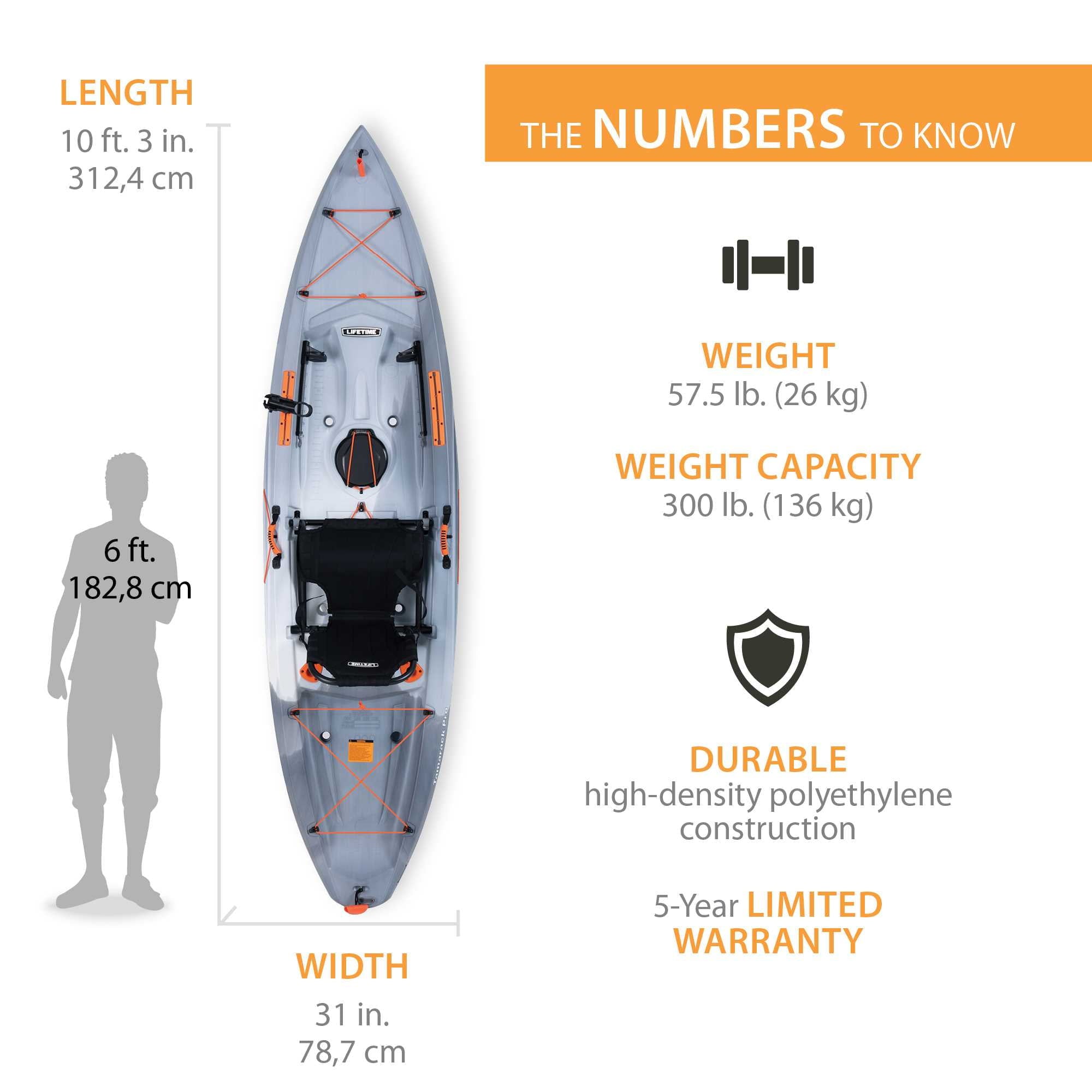 Lifetime Tamarack Pro-Comfort 10 ft 3 in Sit-On-Top Kayak with Paddle, Eclipse Fusion (91058)