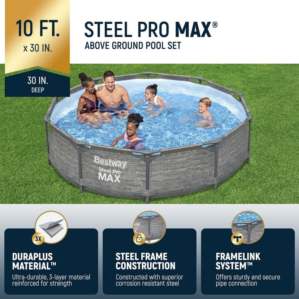 Bestway Steel Pro MAX 10'x30\ Metal Frame Above Ground Pool Set w/ Filter Pump & Cartridge