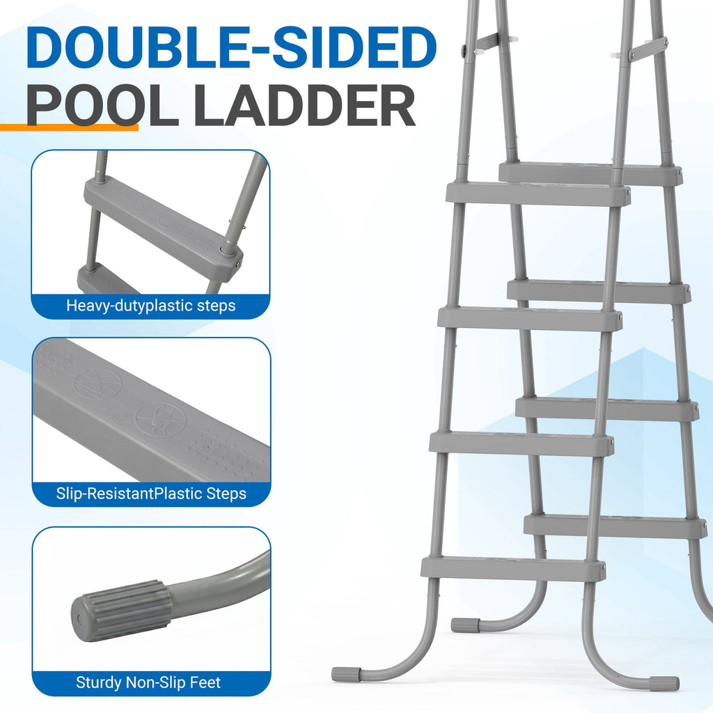 Ktaxon 52 4Step Steel Frame Above Ground Swimming Pool Ladder,Heavy Duty Double Sided Removable Pool Steps with Ladder Escape