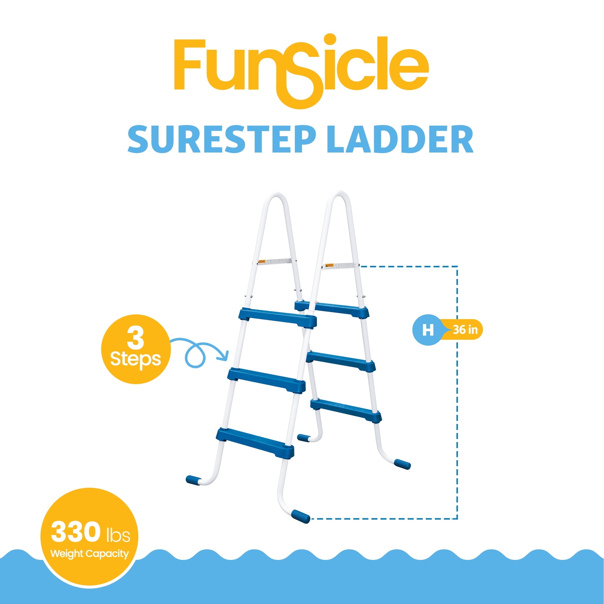 Funsicle 36 Inch SureStep 3 Stair Outdoor Above-Ground Swimming Pool Ladder, Blue & White