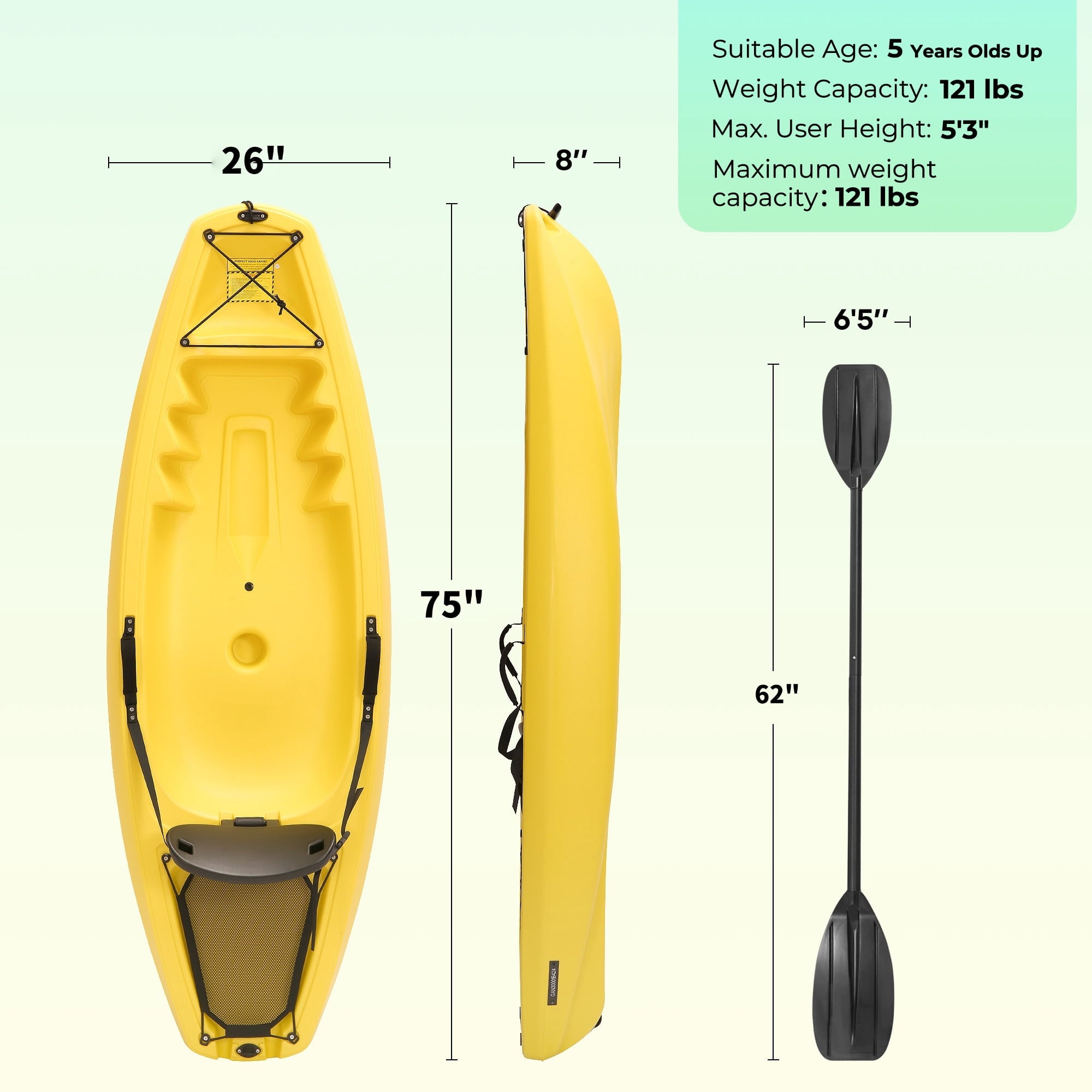 Naipo Kayak with paddle 6.5FT Kayak 4 Level Footrest Sit On Top for Youth Kid to Teen Up to 121lbs
