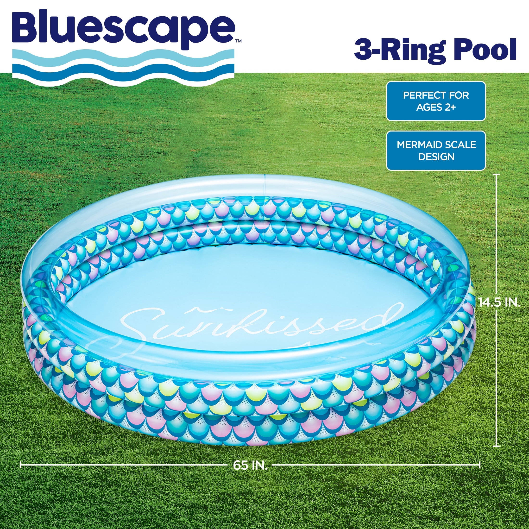 Bluescape Colorful Mermaid Print 3-Ring Inflatable Swimming Pool for Kids, Round, Age 2 & up, Unisex