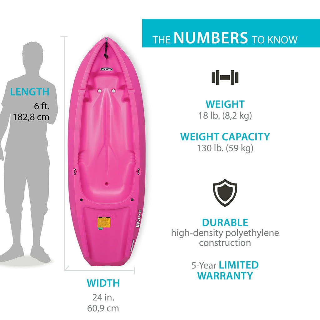 Lifetime Wave 6 ft Youth Sit-On-Top Kayak with Paddle, Fire Red (91401)