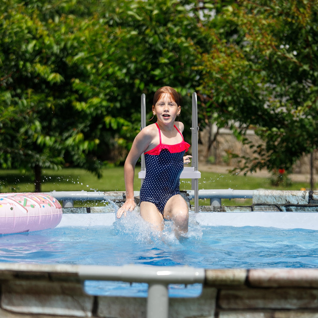 Ktaxon 52 4Step Steel Frame Above Ground Swimming Pool Ladder,Heavy Duty Double Sided Removable Pool Steps with Ladder Escape