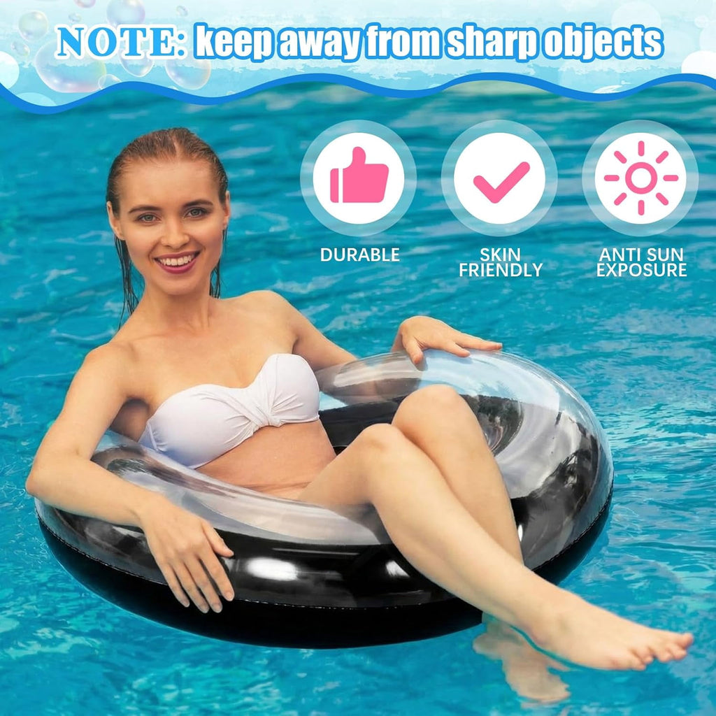 6 Pcs Inflatable Pool Floats 35 Inches Swim Tube Bulk for Adults Swimming Ring Pool Floaties for Beach Party Decorations Women and Men River Lake Summer Vacation Holiday (Black)