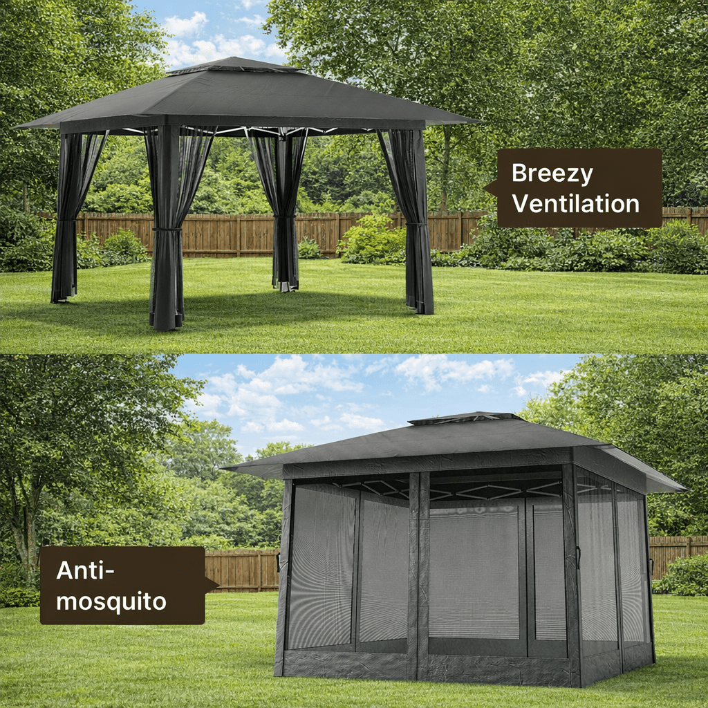 10x10 Pop-Up Canopy Tent with Removable Walls, 3 Height Adjustable Easy Set up Portable Gazebo, For Camping, White