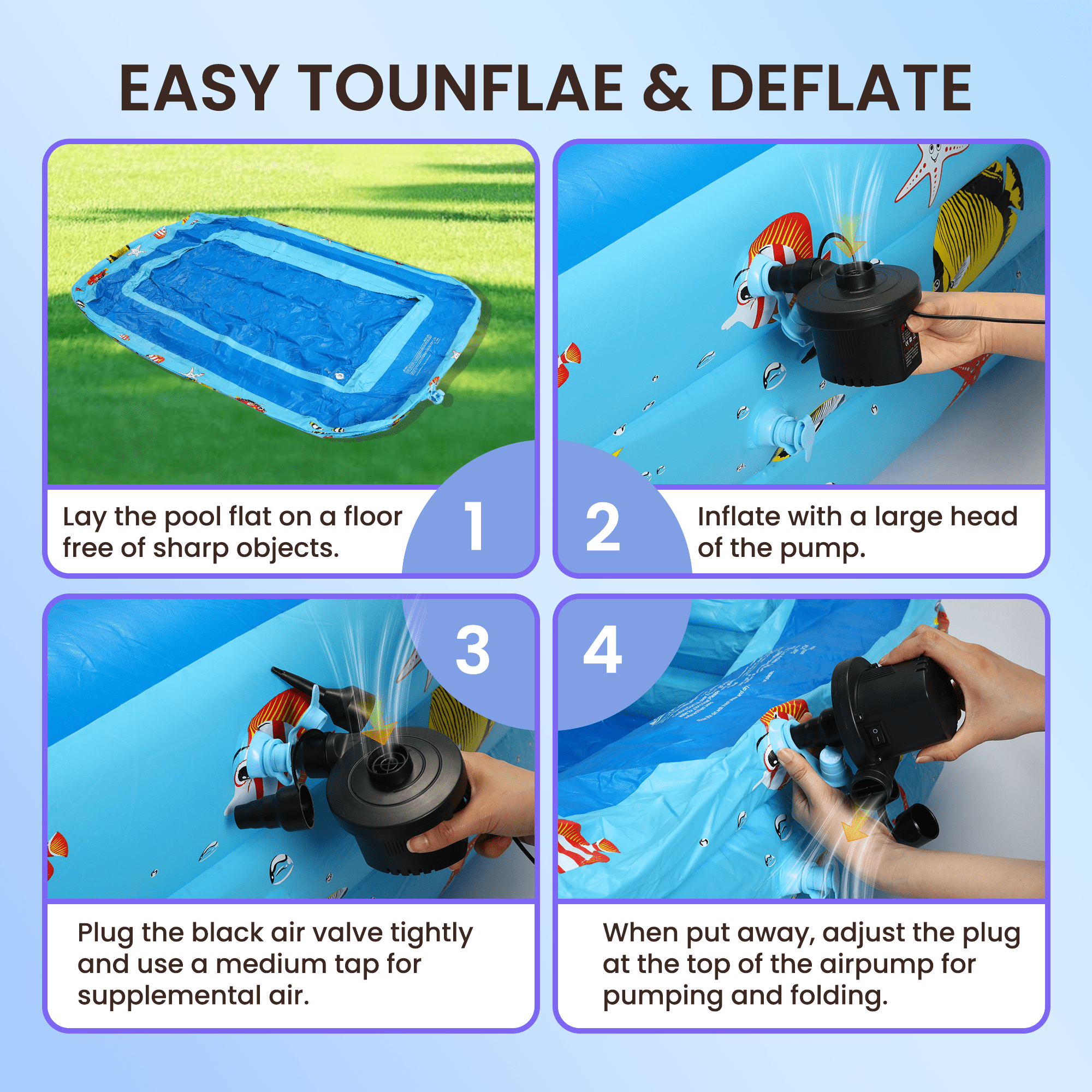 GVDV Inflatable Pool, Durable Thickened Blow up Kiddie Pool for Kids, Toddlers and Adults, BPA-Free Family Swimming Pool, 6.9 x 5 x 1.8 ft, Blue