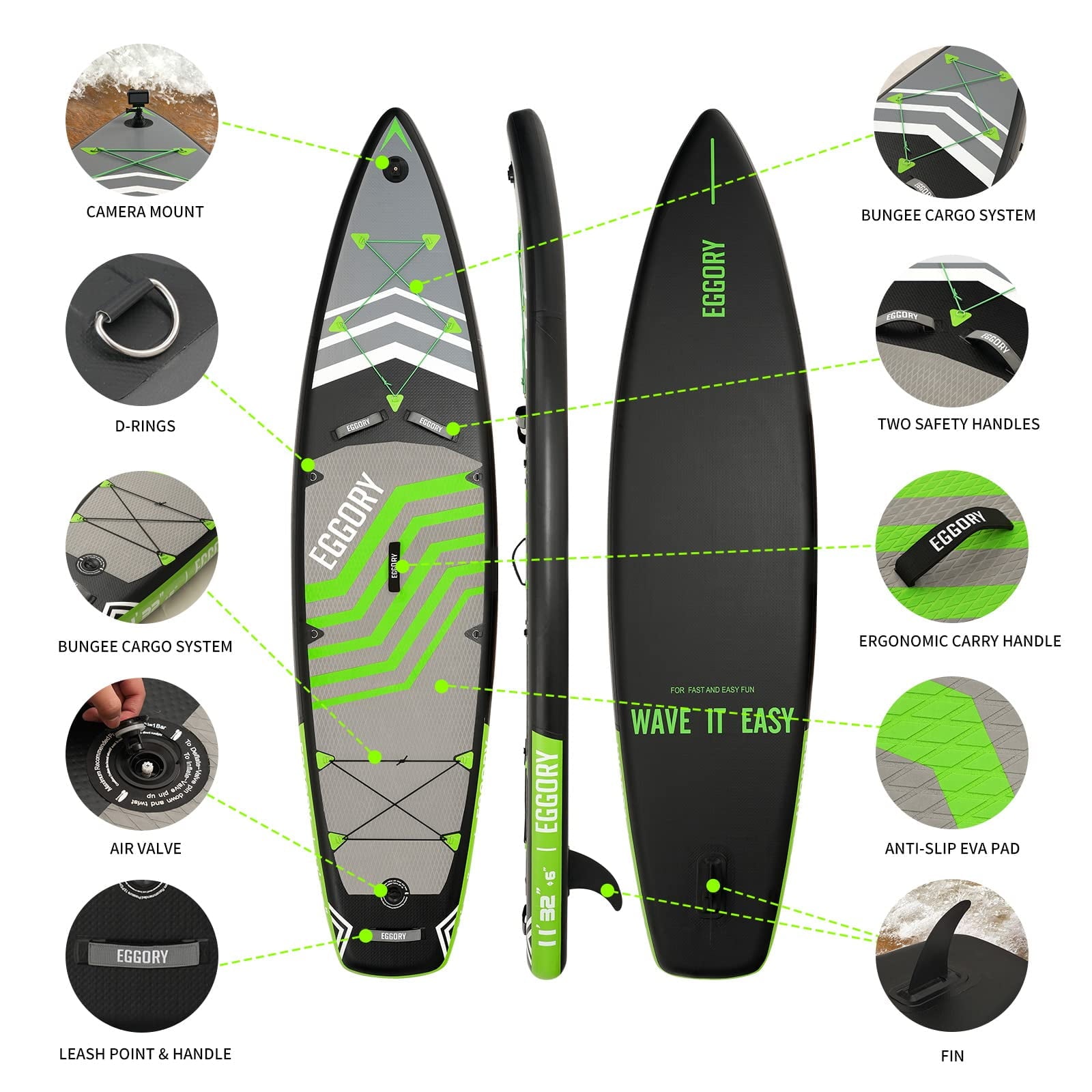 EGGORY 11 ft Inflatable Paddle Boards Stand Up Paddle Board with Premium SUP Accessories for Youth & Adults
