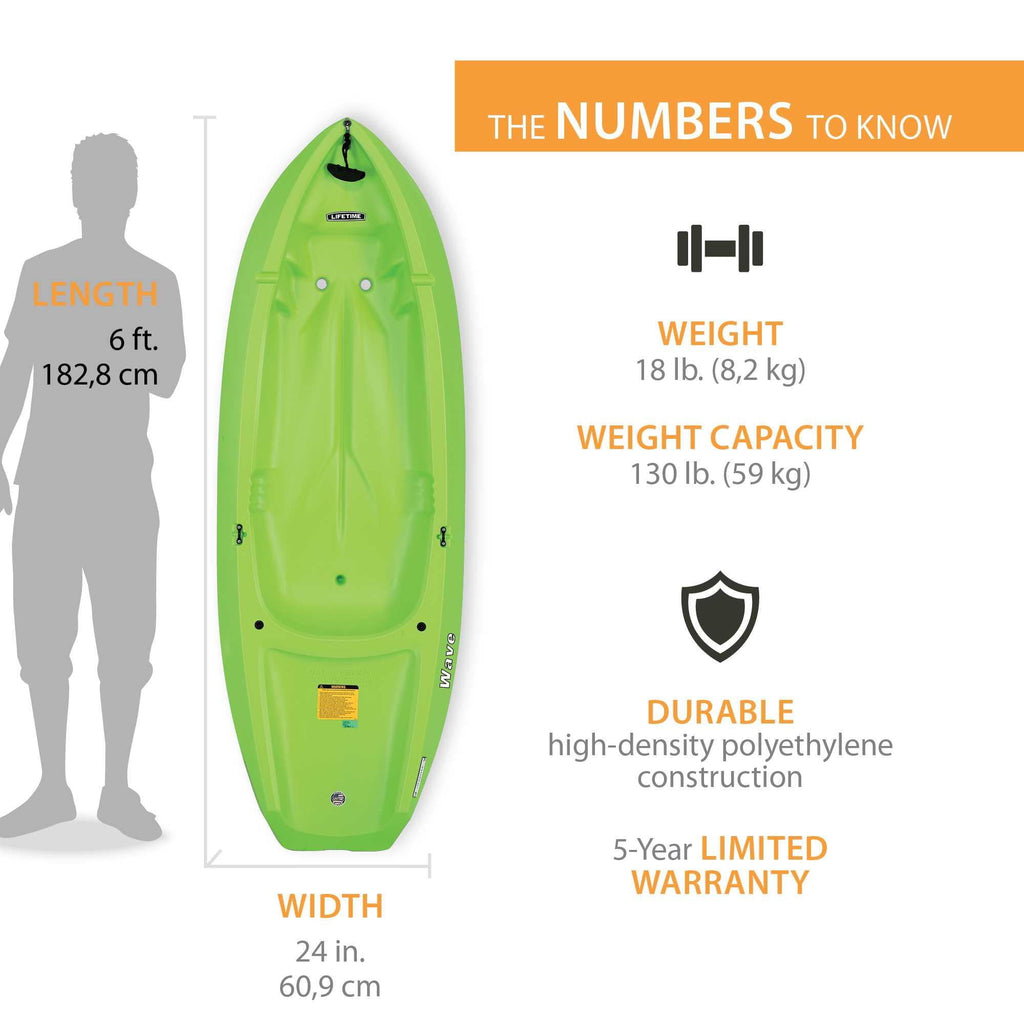Lifetime Wave 6 ft Youth Sit-On-Top Kayak with Paddle, Fire Red (91401)